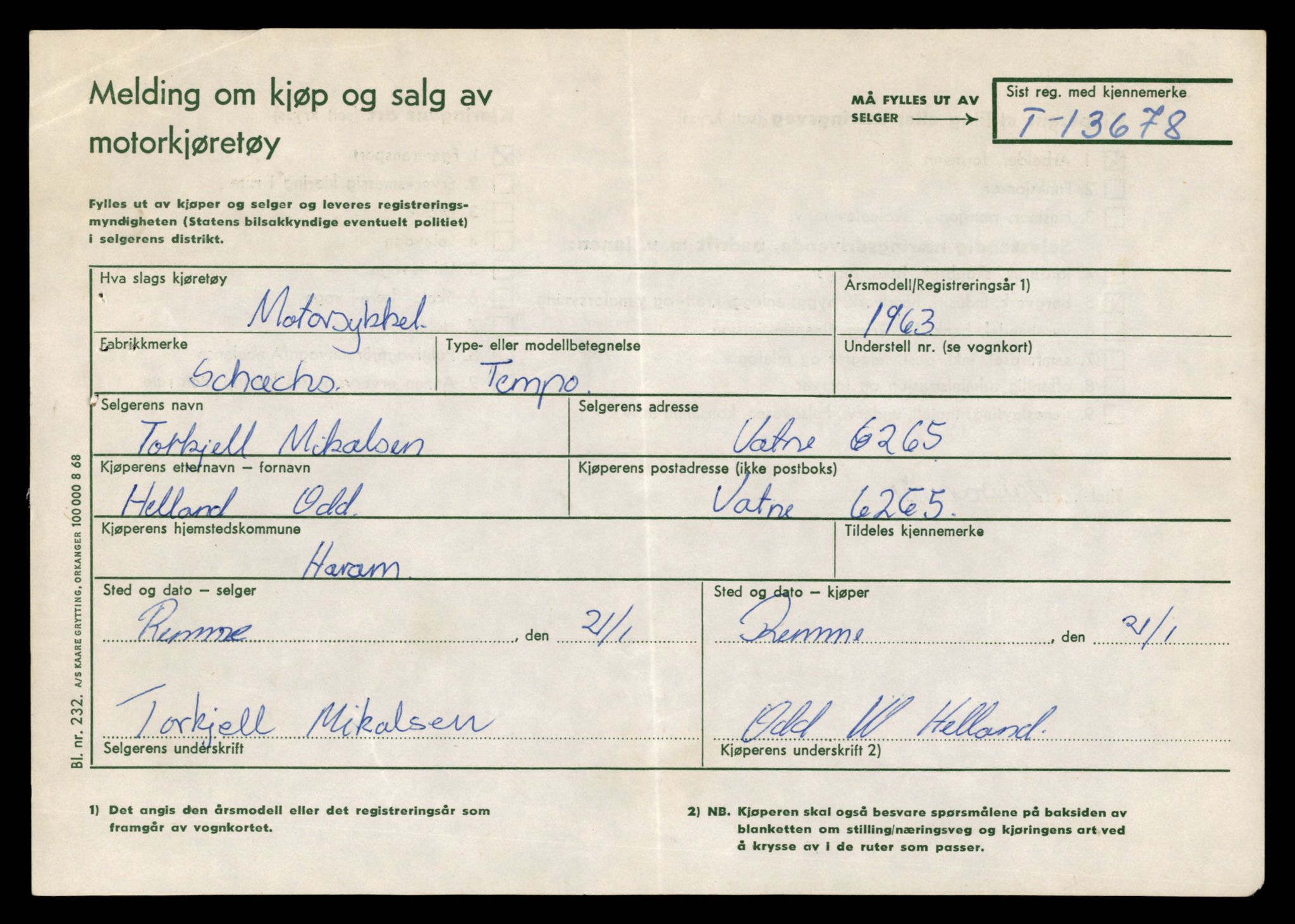 Møre og Romsdal vegkontor - Ålesund trafikkstasjon, AV/SAT-A-4099/F/Fe/L0040: Registreringskort for kjøretøy T 13531 - T 13709, 1927-1998, s. 2563