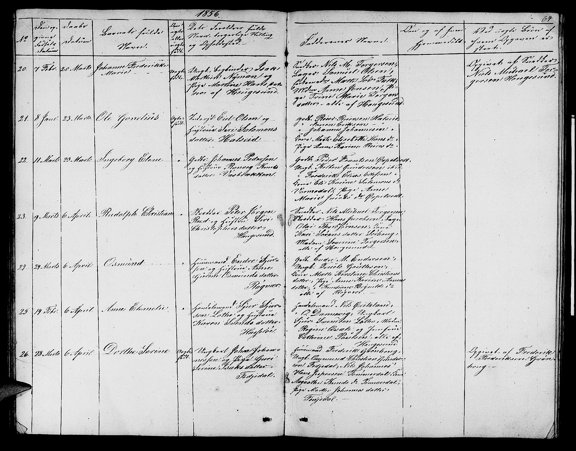 Torvastad sokneprestkontor, SAST/A -101857/H/Ha/Hab/L0004: Klokkerbok nr. B 4, 1850-1864, s. 64