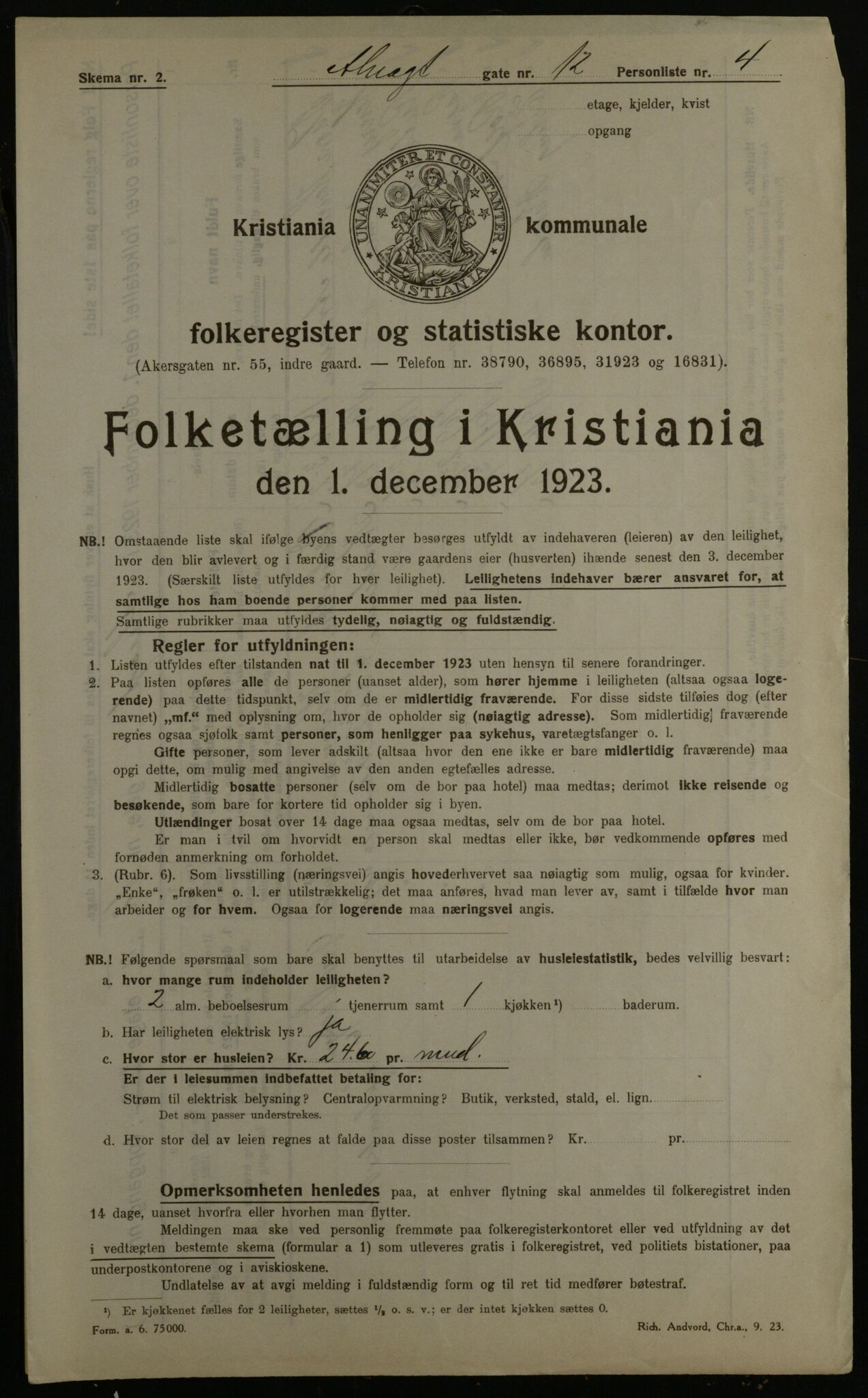 OBA, Kommunal folketelling 1.12.1923 for Kristiania, 1923, s. 1449