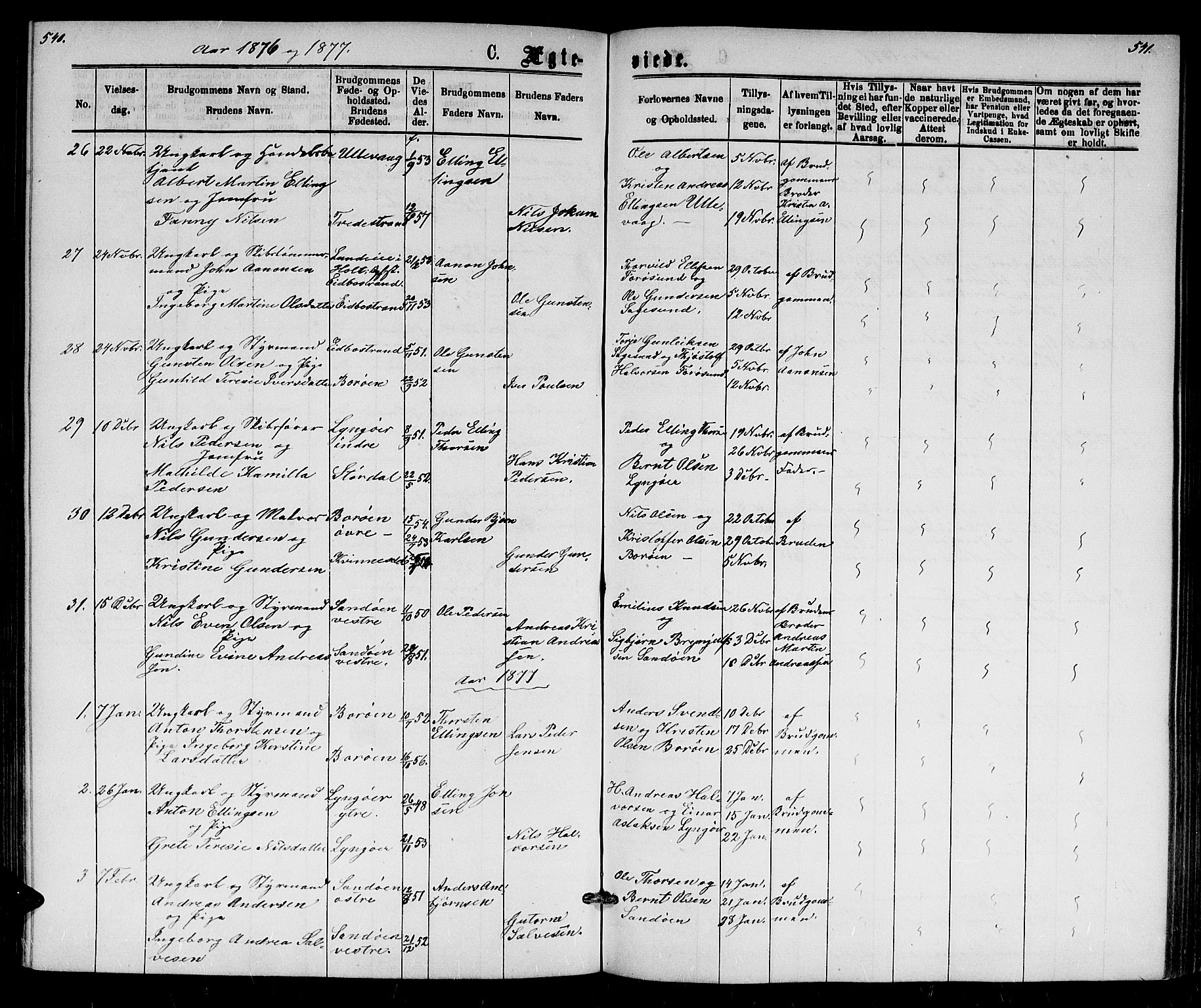 Dypvåg sokneprestkontor, AV/SAK-1111-0007/F/Fb/Fba/L0012: Klokkerbok nr. B 12, 1872-1886, s. 540-541