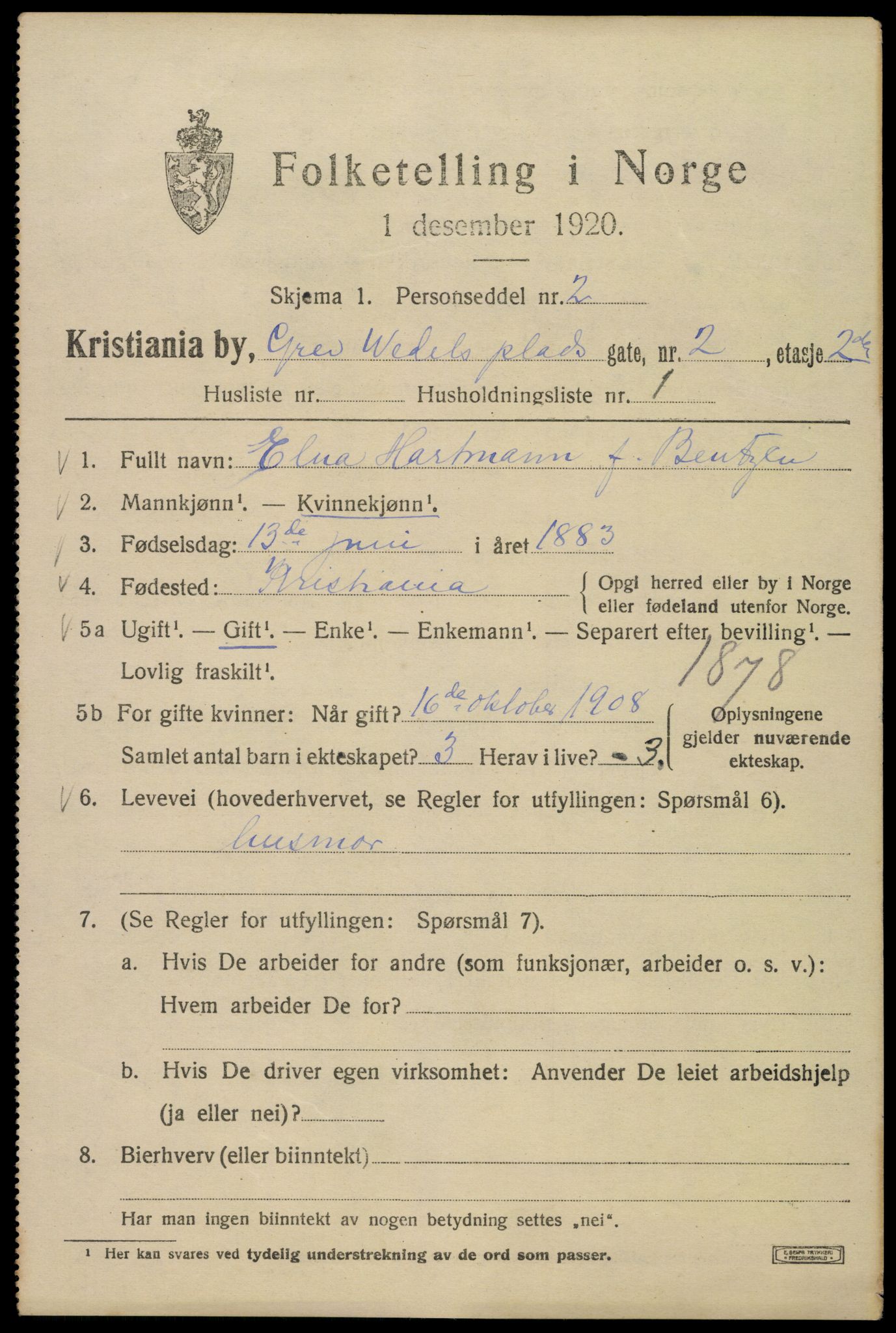 SAO, Folketelling 1920 for 0301 Kristiania kjøpstad, 1920, s. 251409