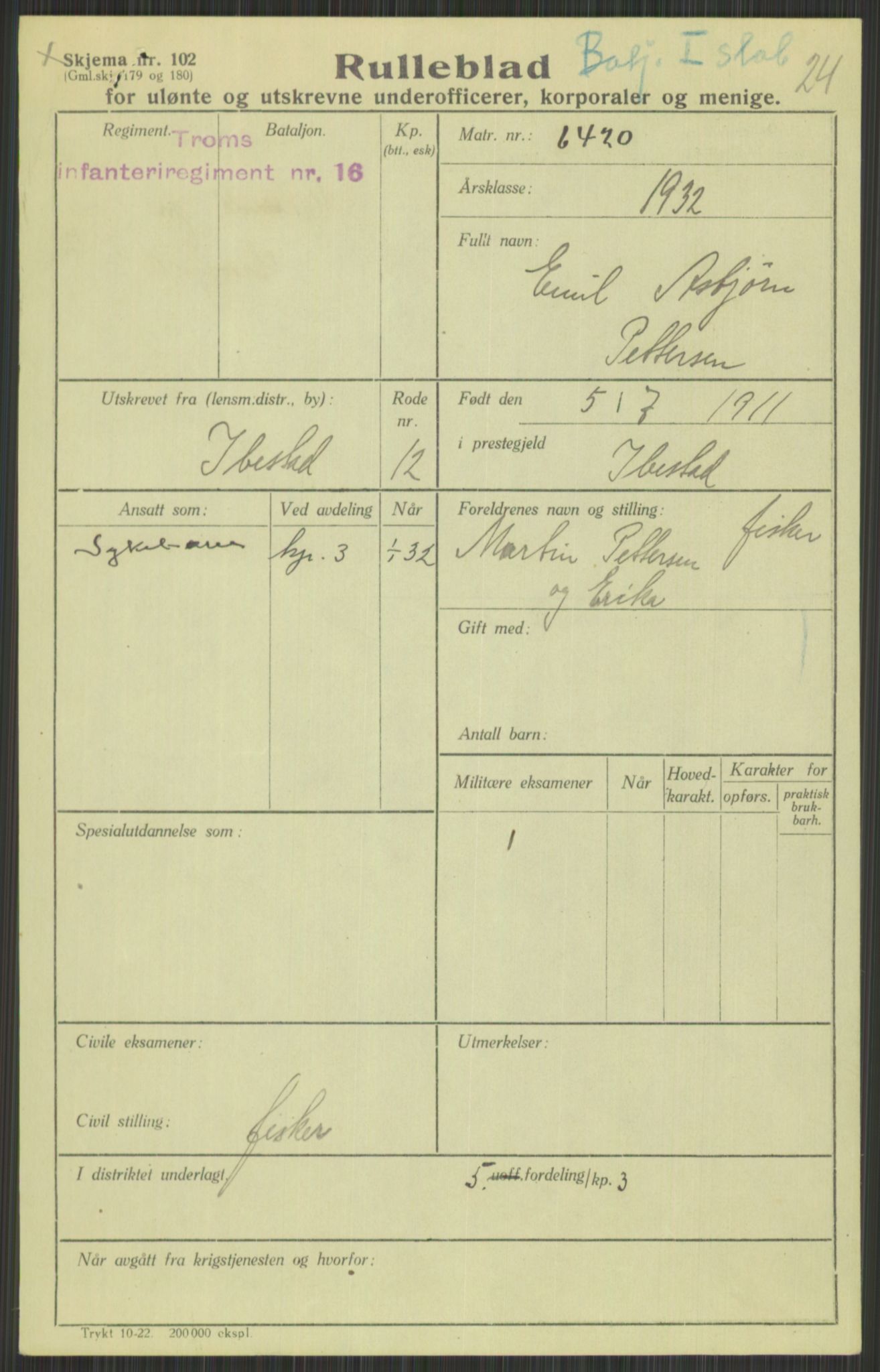 Forsvaret, Troms infanteriregiment nr. 16, AV/RA-RAFA-3146/P/Pa/L0016: Rulleblad for regimentets menige mannskaper, årsklasse 1932, 1932, s. 1335