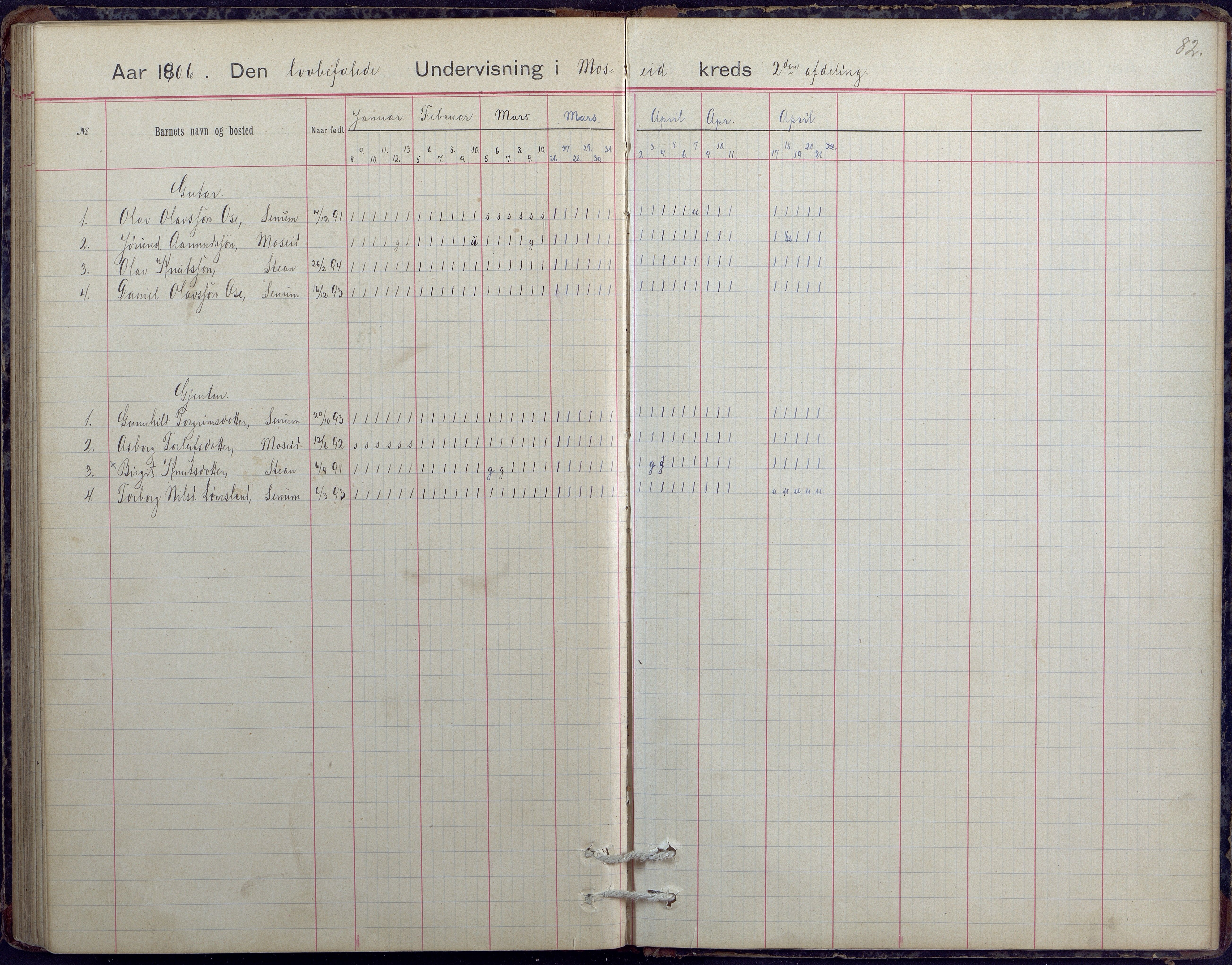 Hornnes kommune, Moi, Moseid, Kjetså skolekretser, AAKS/KA0936-550e/F1/L0005: Dagbok. Moseid, Moi, 1892-1908, s. 82