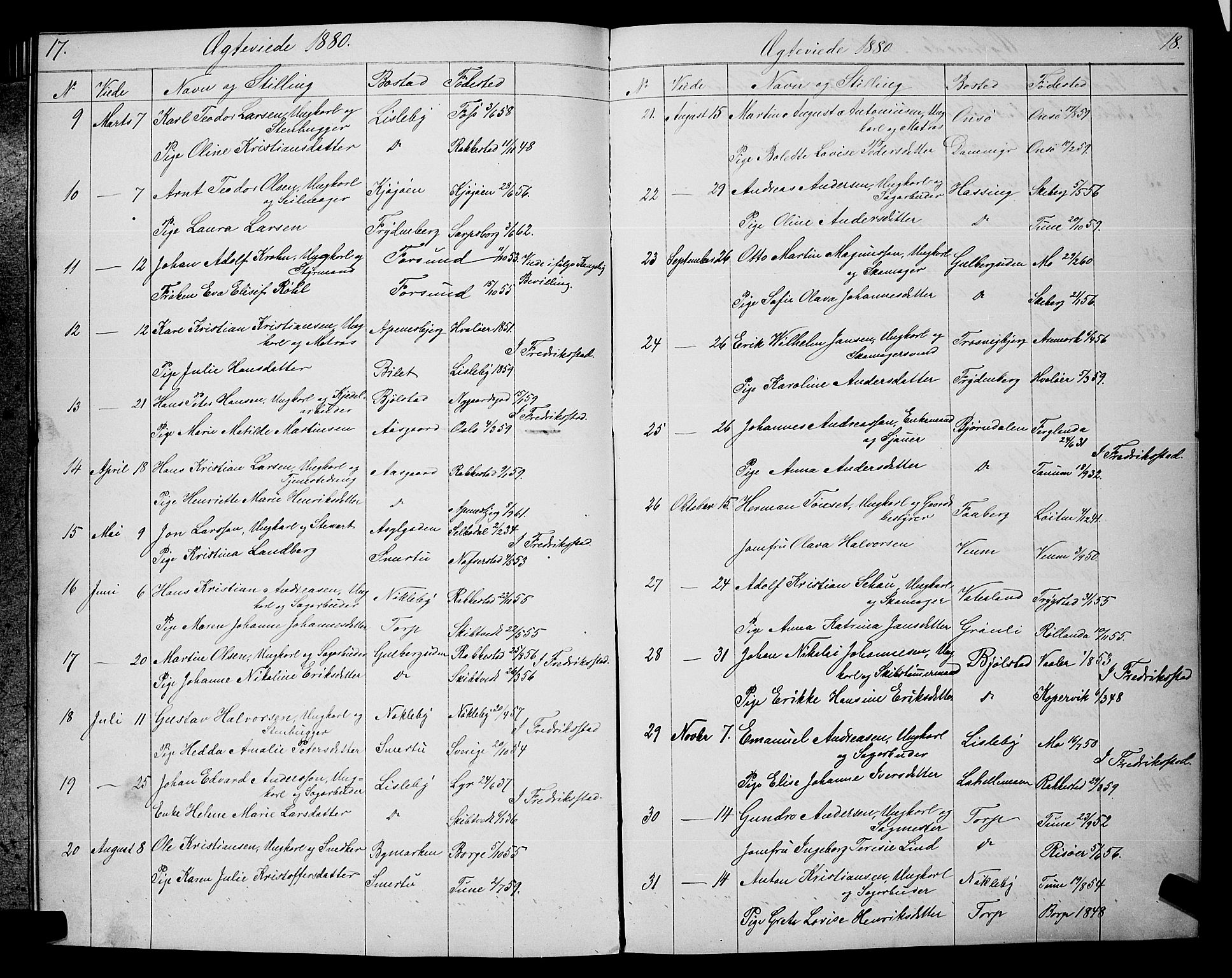 Glemmen prestekontor Kirkebøker, AV/SAO-A-10908/G/Ga/L0005: Klokkerbok nr. 5, 1876-1893, s. 17-18