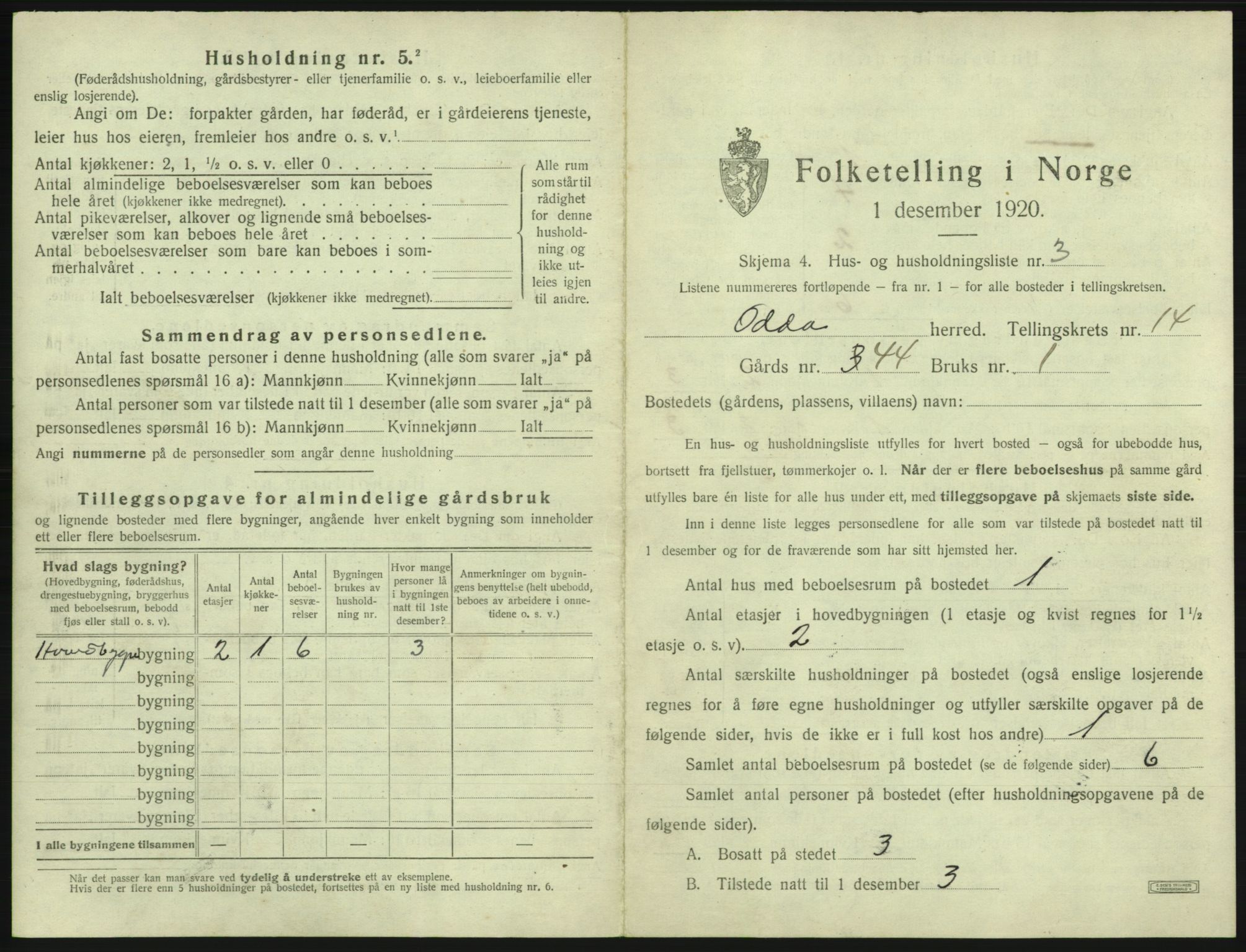 SAB, Folketelling 1920 for 1228 Odda herred, 1920, s. 1152