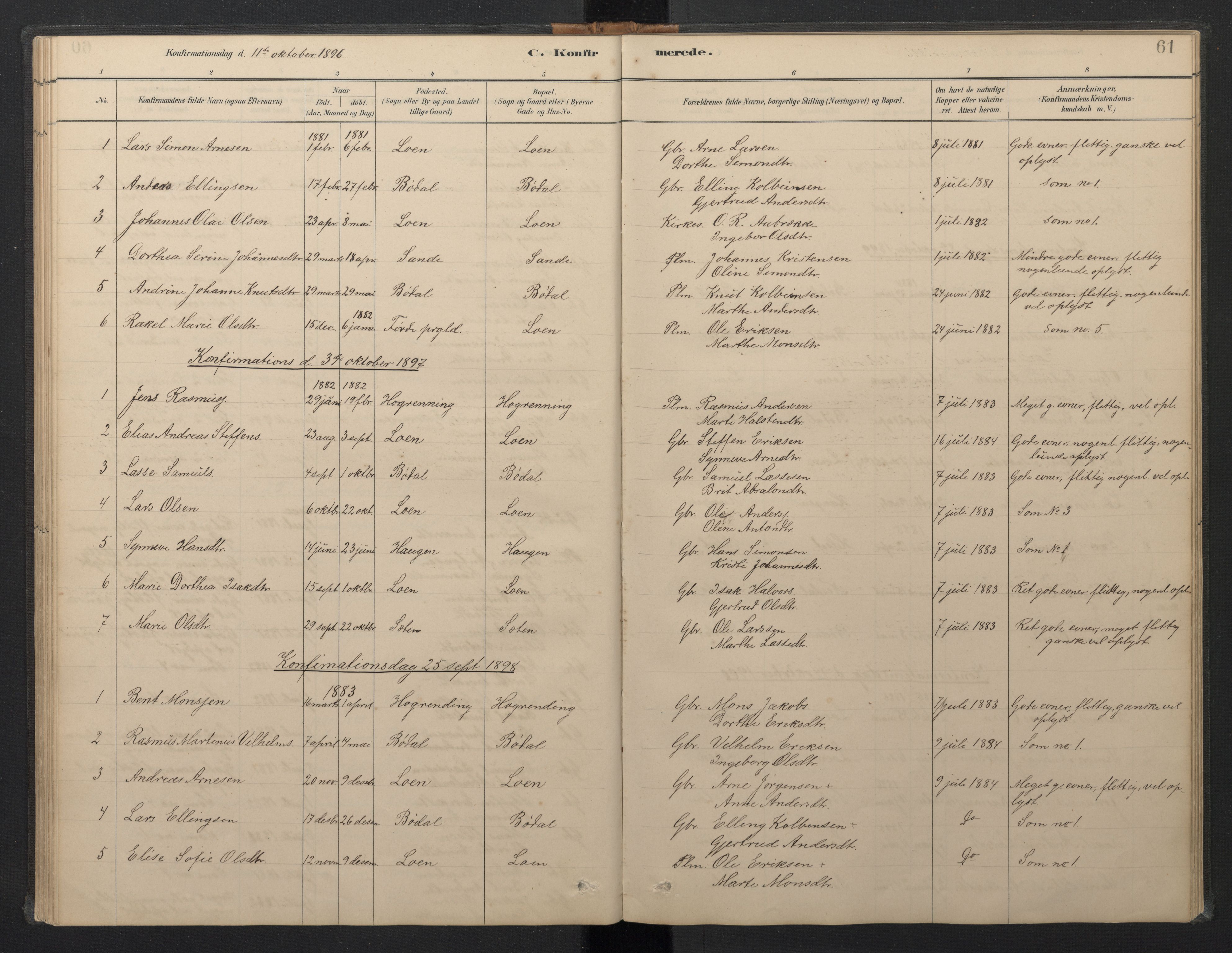 Stryn Sokneprestembete, AV/SAB-A-82501: Klokkerbok nr. B 3, 1881-1918, s. 60b-61a