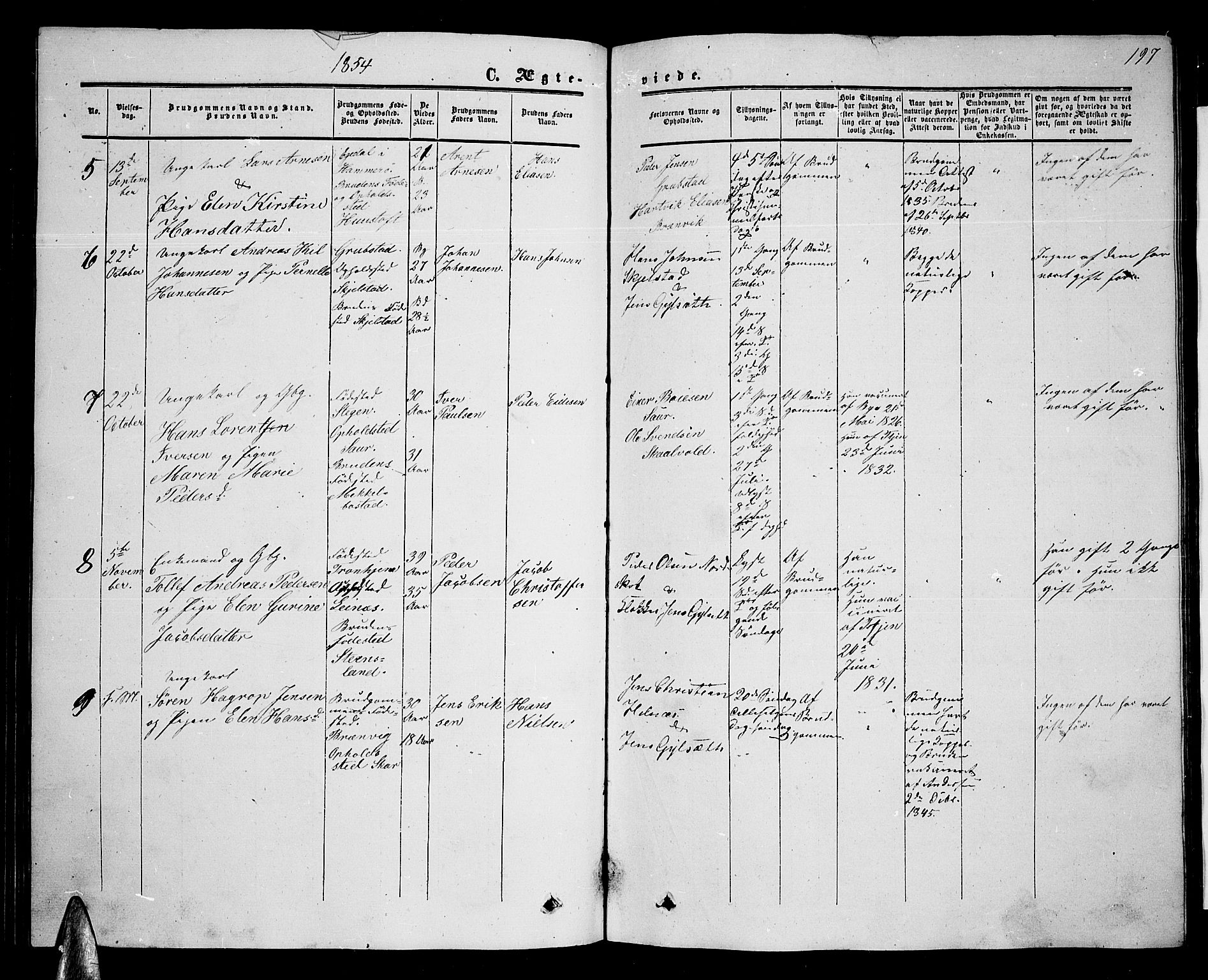 Ministerialprotokoller, klokkerbøker og fødselsregistre - Nordland, AV/SAT-A-1459/857/L0827: Klokkerbok nr. 857C02, 1852-1879, s. 197