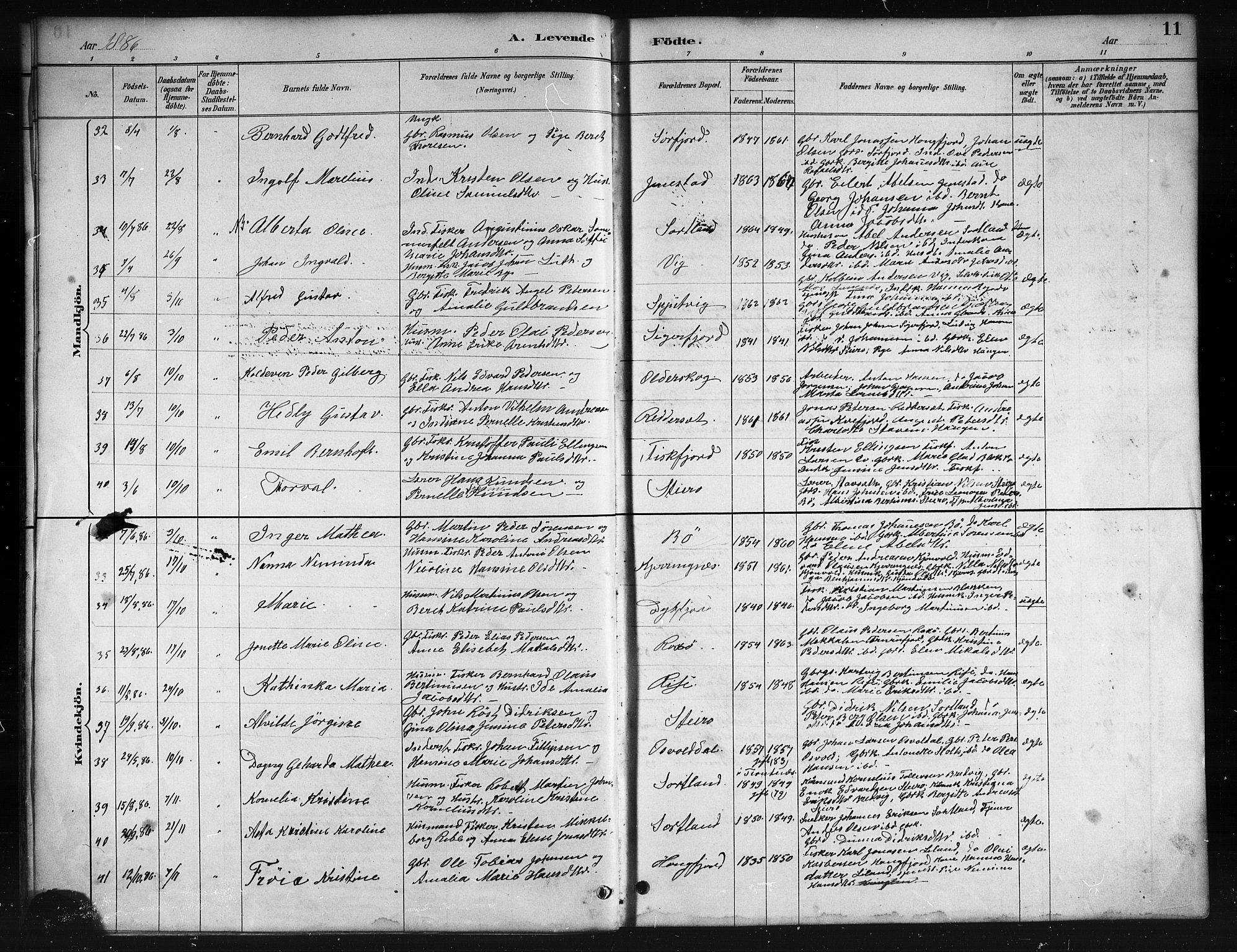 Ministerialprotokoller, klokkerbøker og fødselsregistre - Nordland, AV/SAT-A-1459/895/L1382: Klokkerbok nr. 895C04, 1885-1896, s. 11