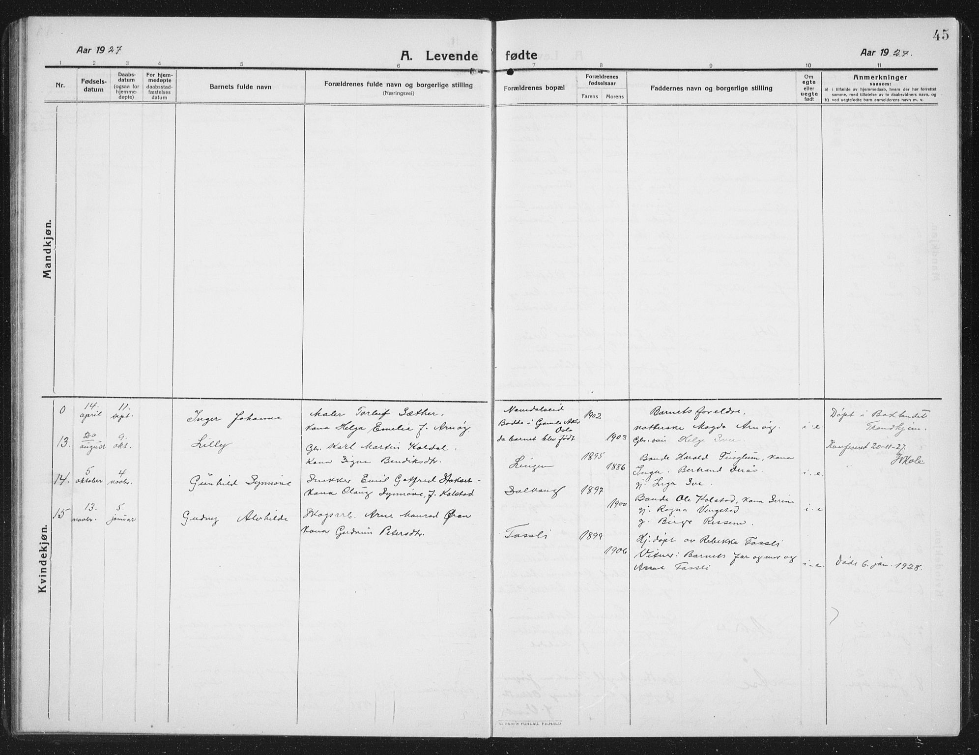 Ministerialprotokoller, klokkerbøker og fødselsregistre - Nord-Trøndelag, AV/SAT-A-1458/742/L0413: Klokkerbok nr. 742C04, 1911-1938, s. 45