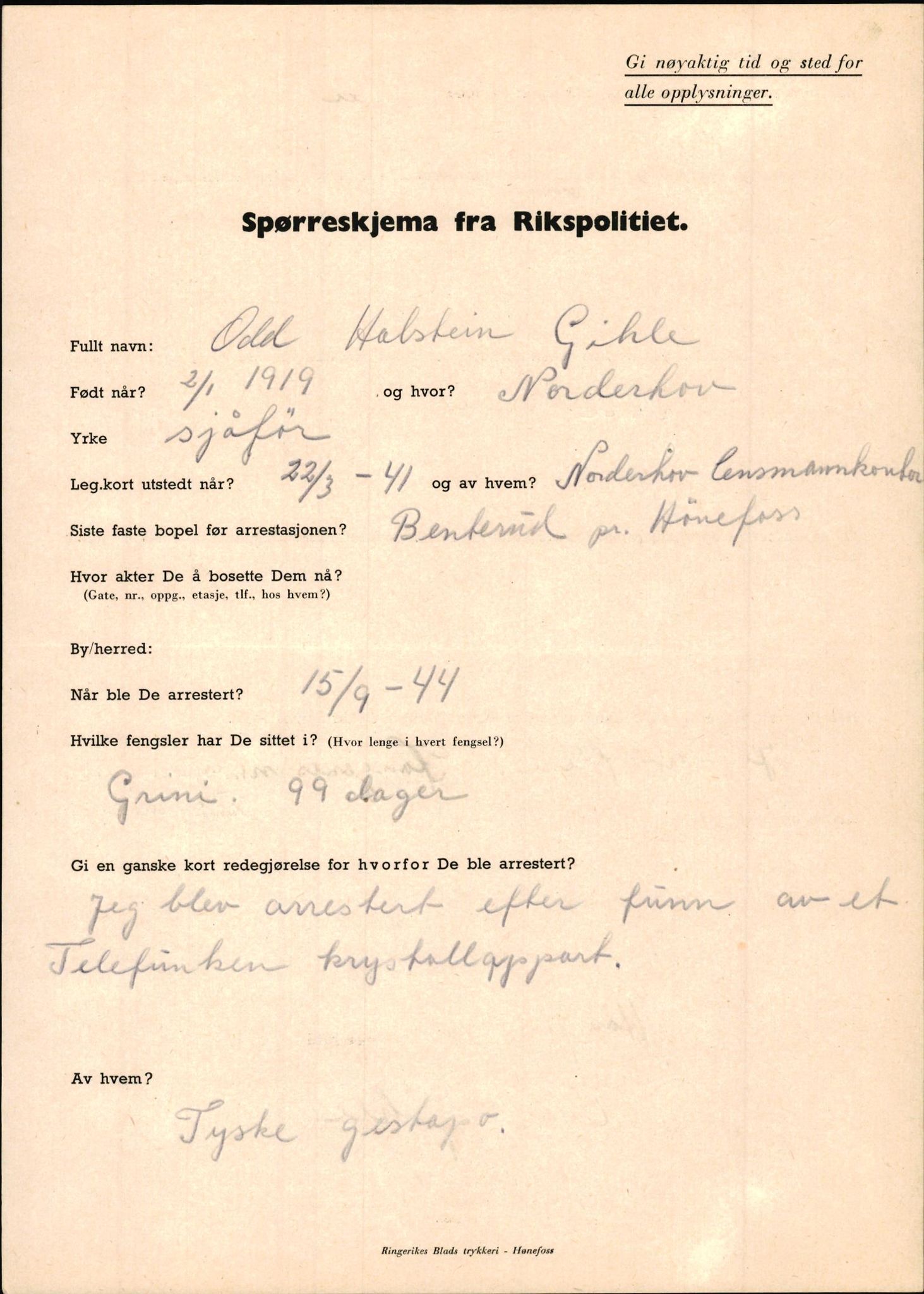 Rikspolitisjefen, AV/RA-S-1560/L/L0005: Gidske, Peder Martin -  Hansell, Georg, 1940-1945, s. 7