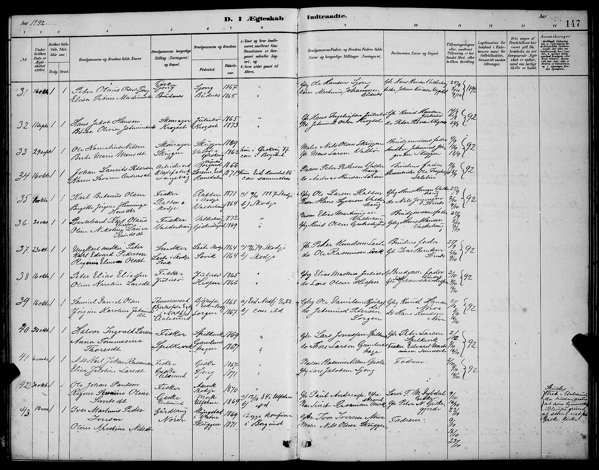 Ministerialprotokoller, klokkerbøker og fødselsregistre - Møre og Romsdal, AV/SAT-A-1454/528/L0430: Klokkerbok nr. 528C11, 1884-1899, s. 147