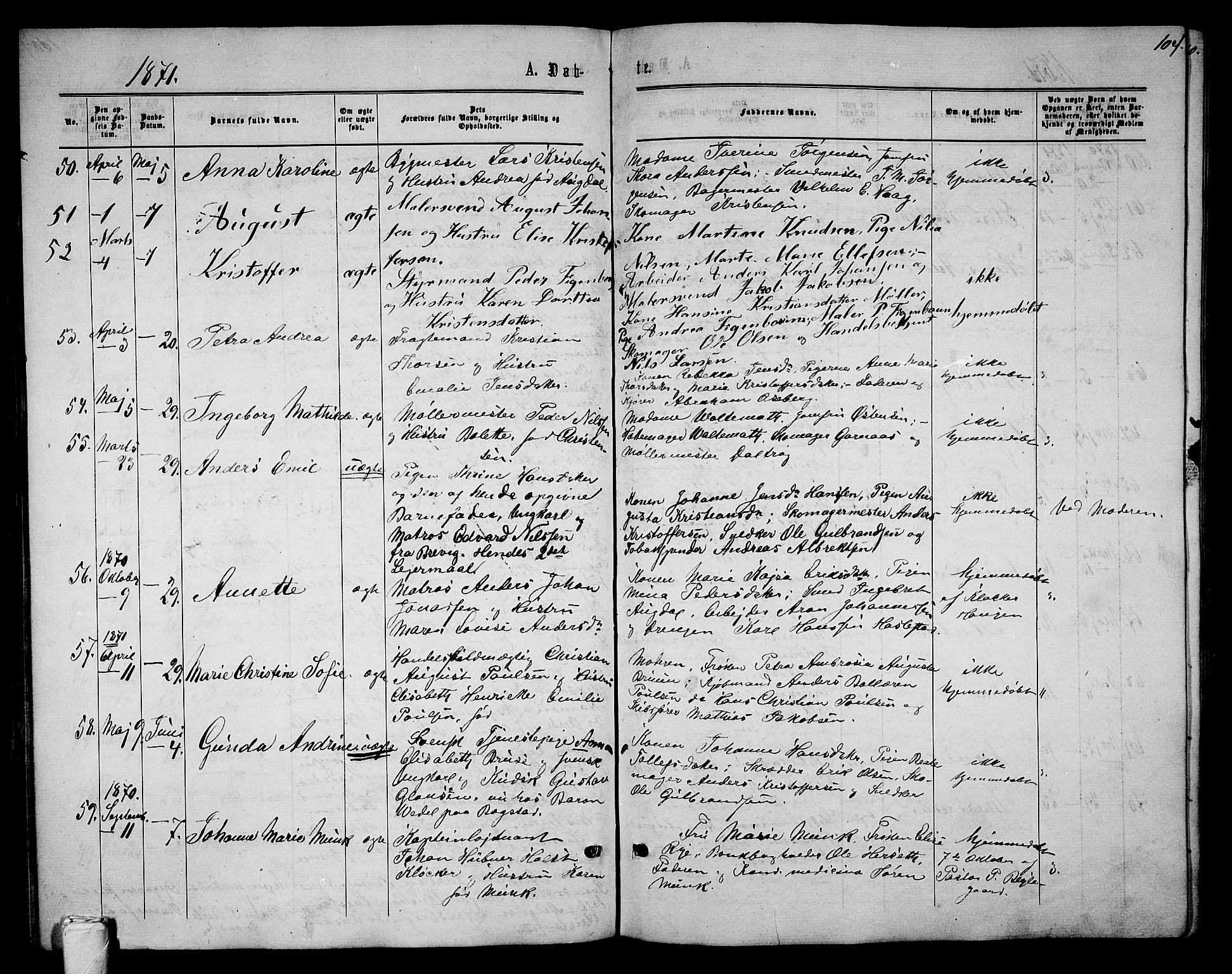 Tønsberg kirkebøker, AV/SAKO-A-330/G/Ga/L0004: Klokkerbok nr. 4, 1865-1874, s. 104