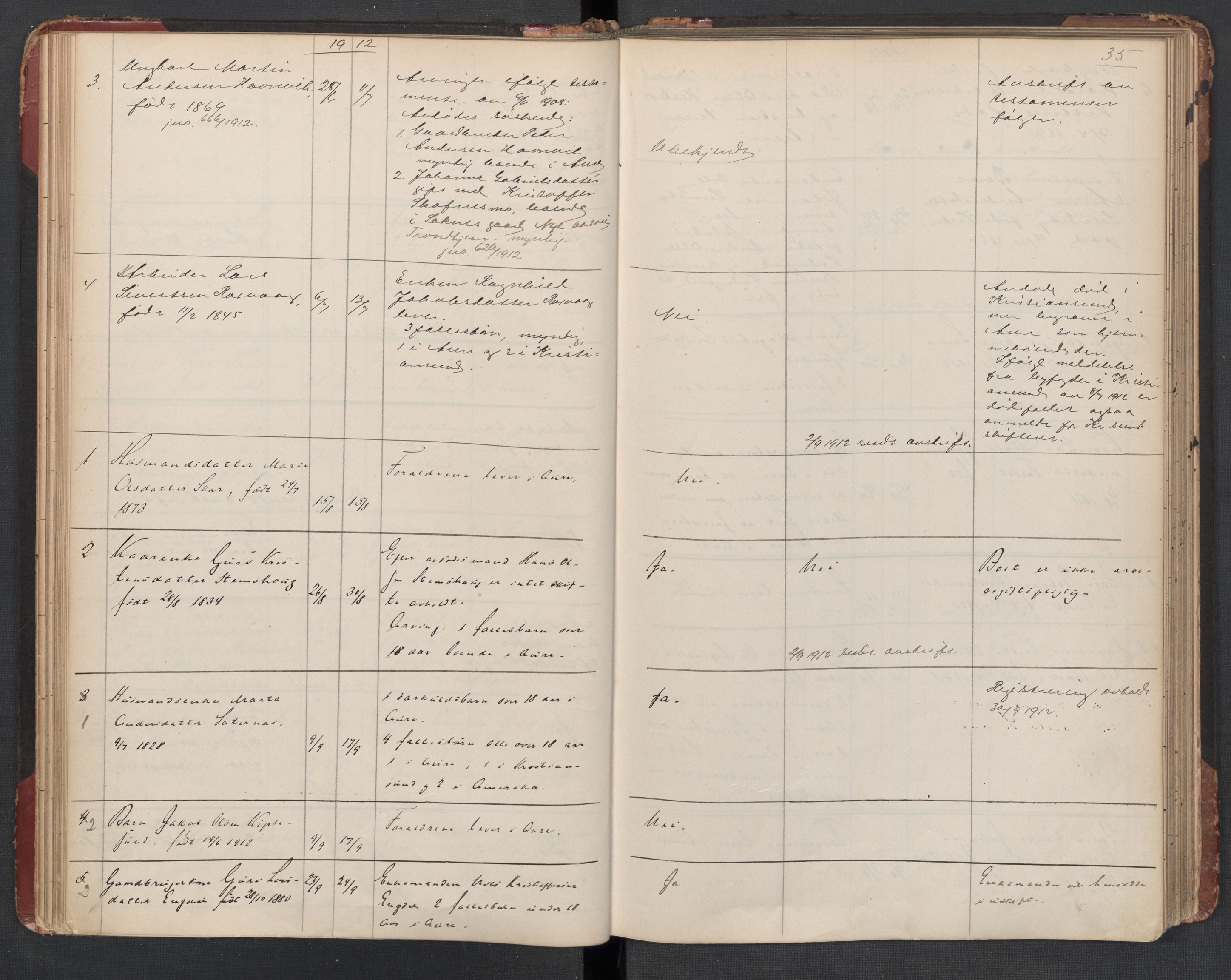 Aure lensmannskontor, SAT/A-1088/1/02/L0003: 2.01.03 Dødsfallsprotokoll, 1906-1926, s. 35