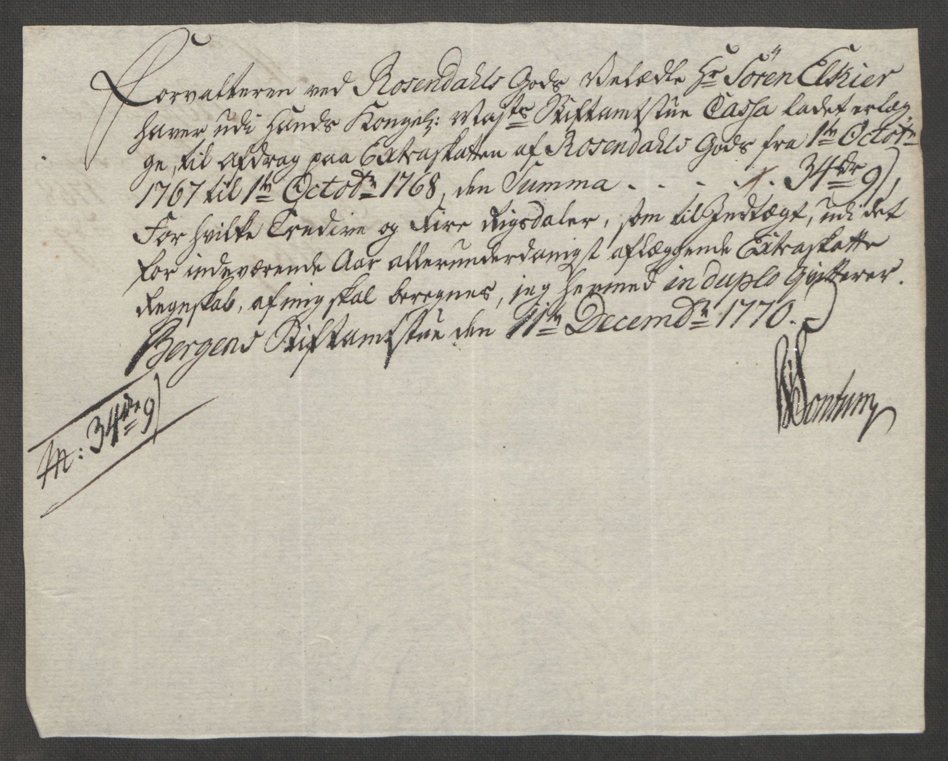 Rentekammeret inntil 1814, Reviderte regnskaper, Fogderegnskap, RA/EA-4092/R49/L3157: Ekstraskatten Rosendal Baroni, 1762-1772, s. 268