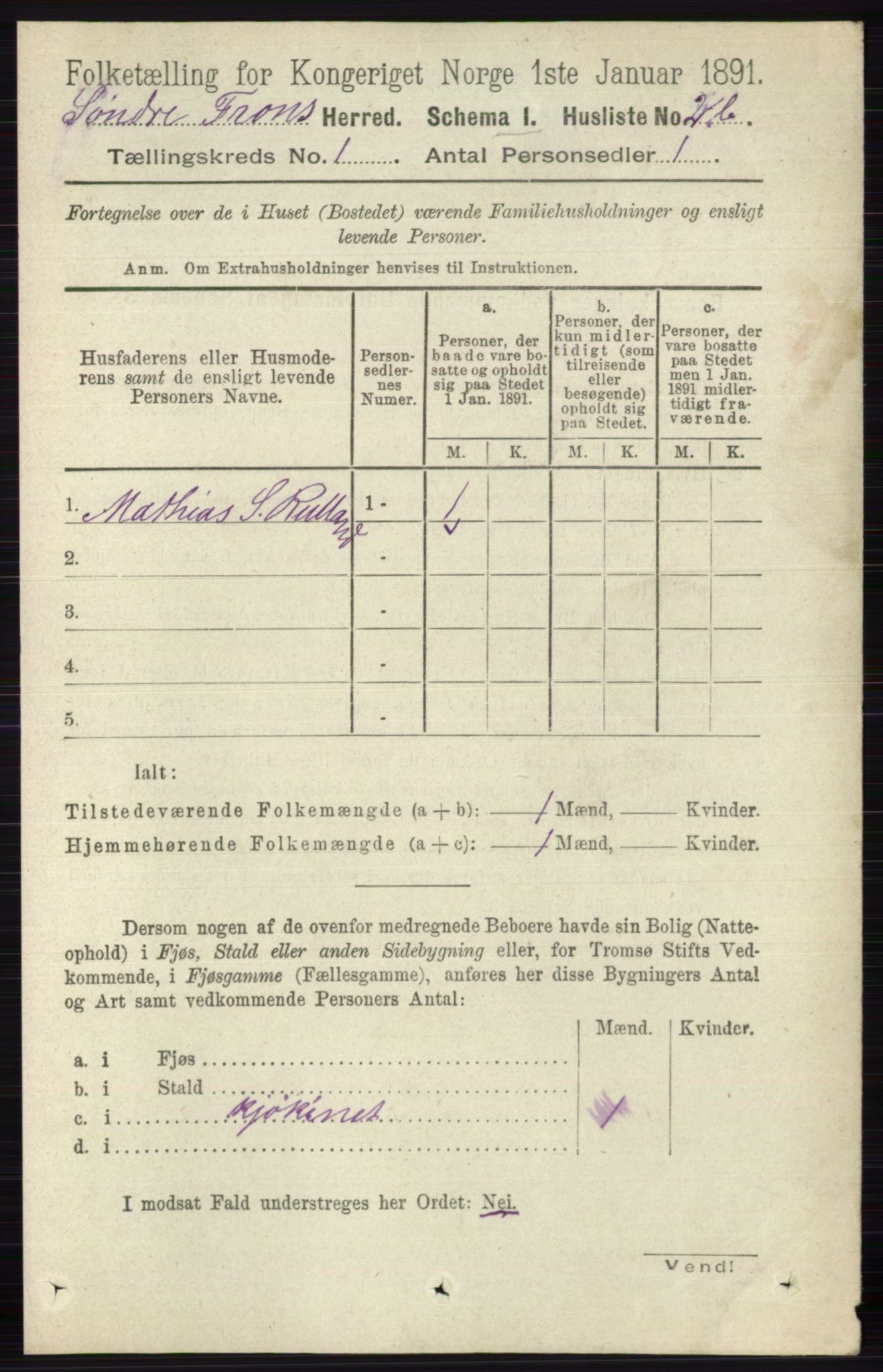 RA, Folketelling 1891 for 0519 Sør-Fron herred, 1891, s. 27