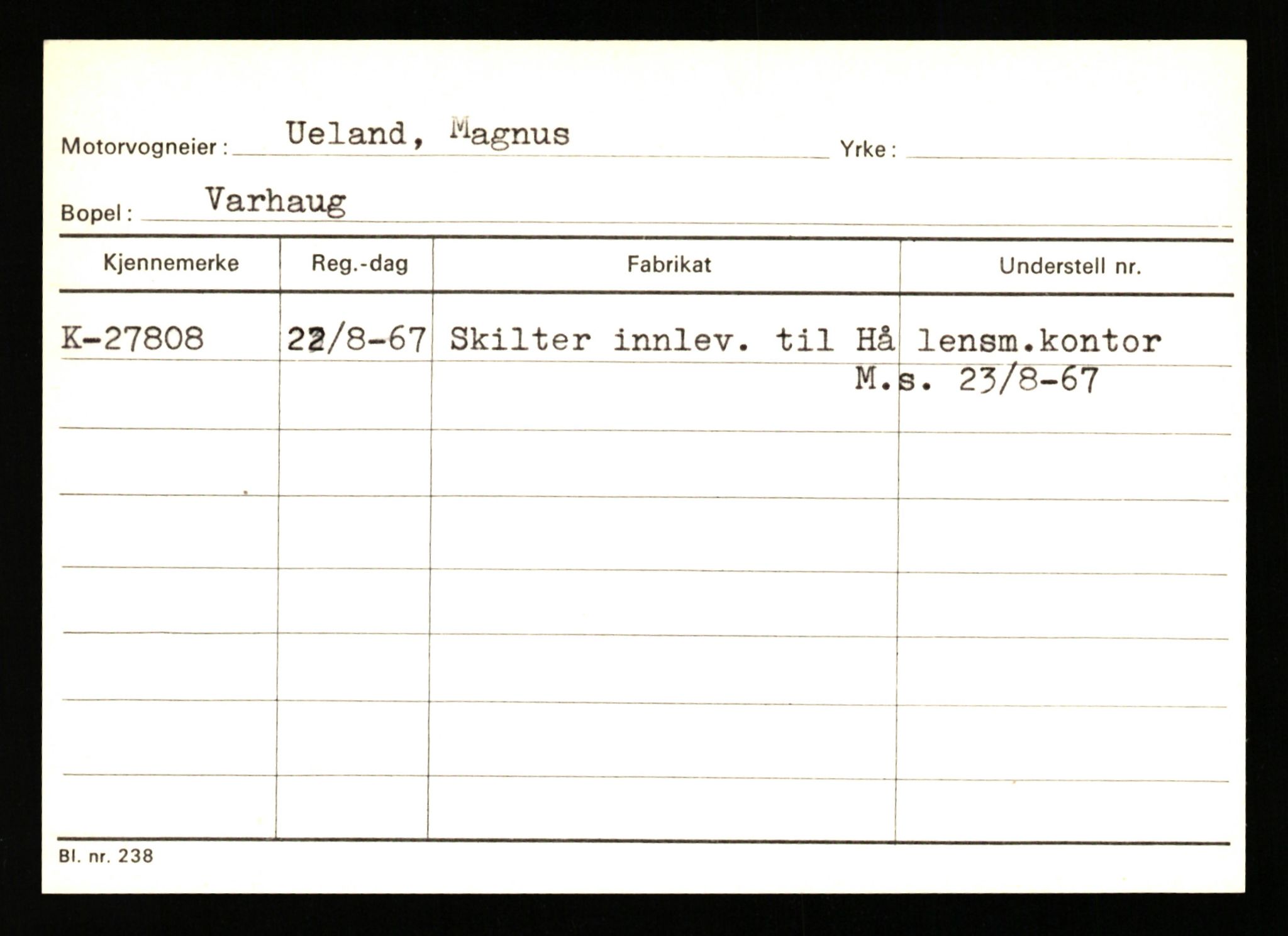 Stavanger trafikkstasjon, SAST/A-101942/0/G/L0005: Registreringsnummer: 23000 - 34245, 1930-1971, s. 1531