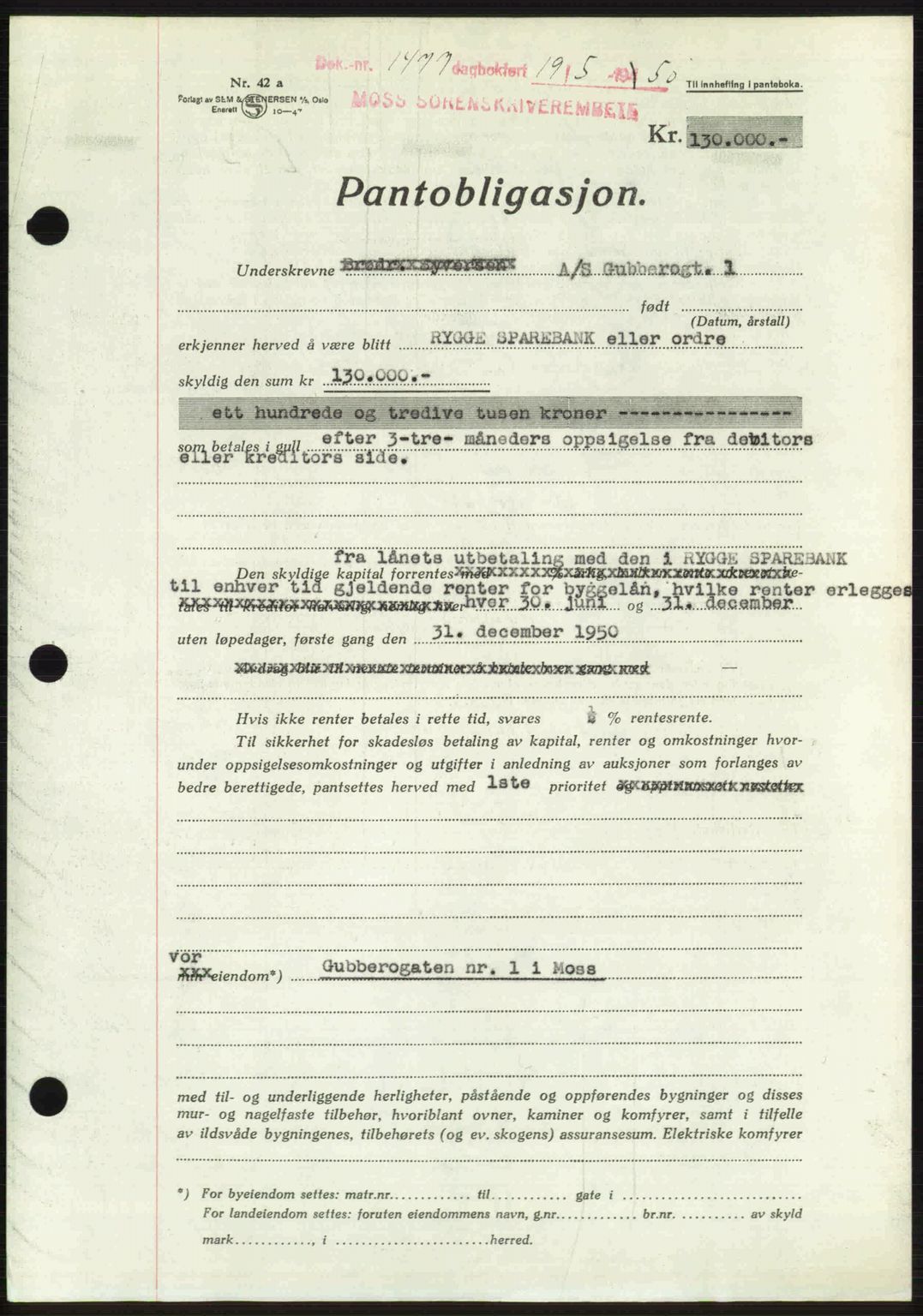 Moss sorenskriveri, SAO/A-10168: Pantebok nr. A26, 1950-1950, Dagboknr: 1477/1950