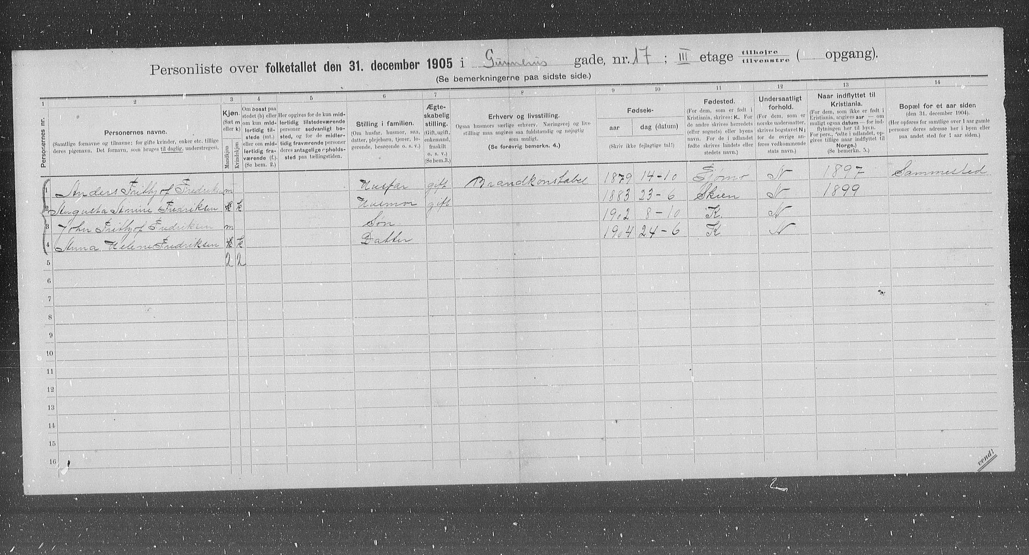 OBA, Kommunal folketelling 31.12.1905 for Kristiania kjøpstad, 1905, s. 17060