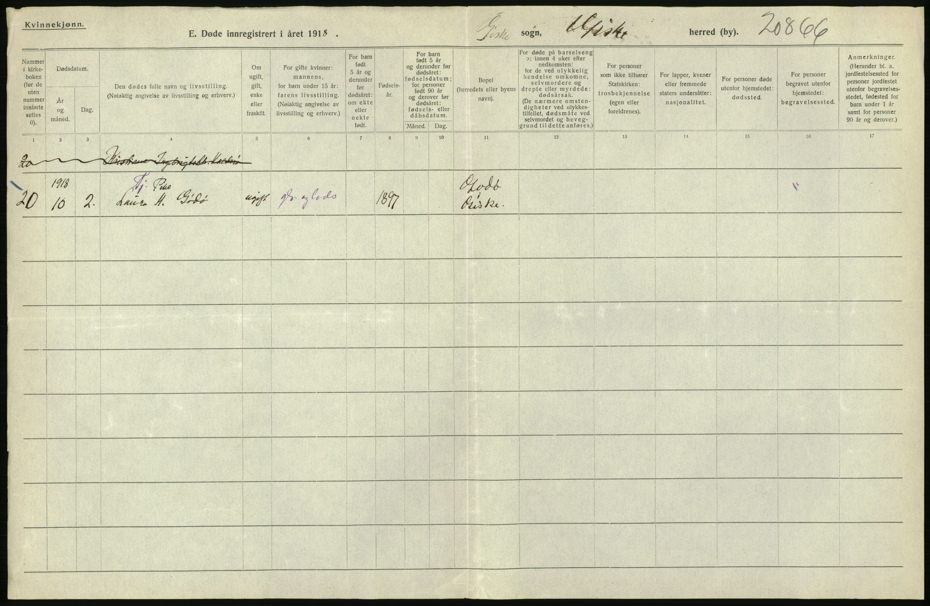 Statistisk sentralbyrå, Sosiodemografiske emner, Befolkning, AV/RA-S-2228/D/Df/Dfb/Dfbh/L0045: Møre fylke: Døde. Bygder og byer., 1918, s. 106