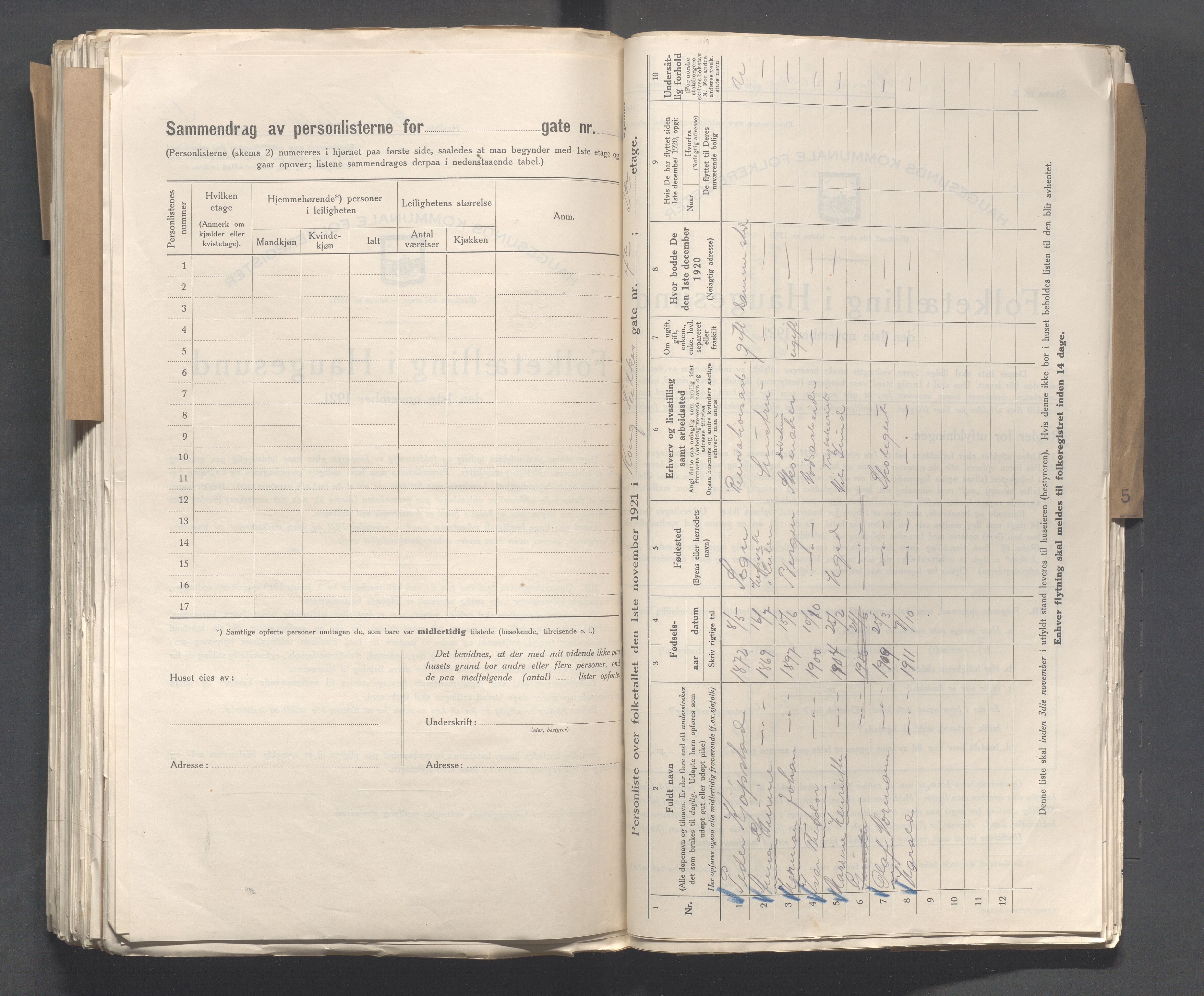 IKAR, Kommunal folketelling 1.11.1921 for Haugesund, 1921, s. 2944