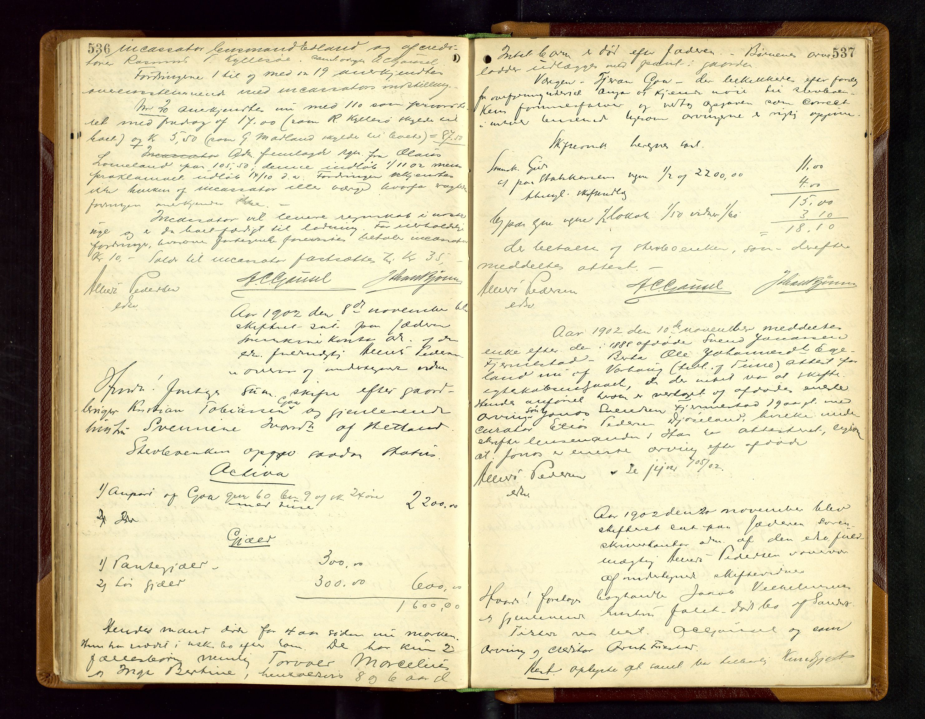 Jæren sorenskriveri, AV/SAST-A-100310/01/5/50/50BA/L0006: SKIFTEFORHANDLINGSPROTOKOLL, 1895-1903, s. 536-537