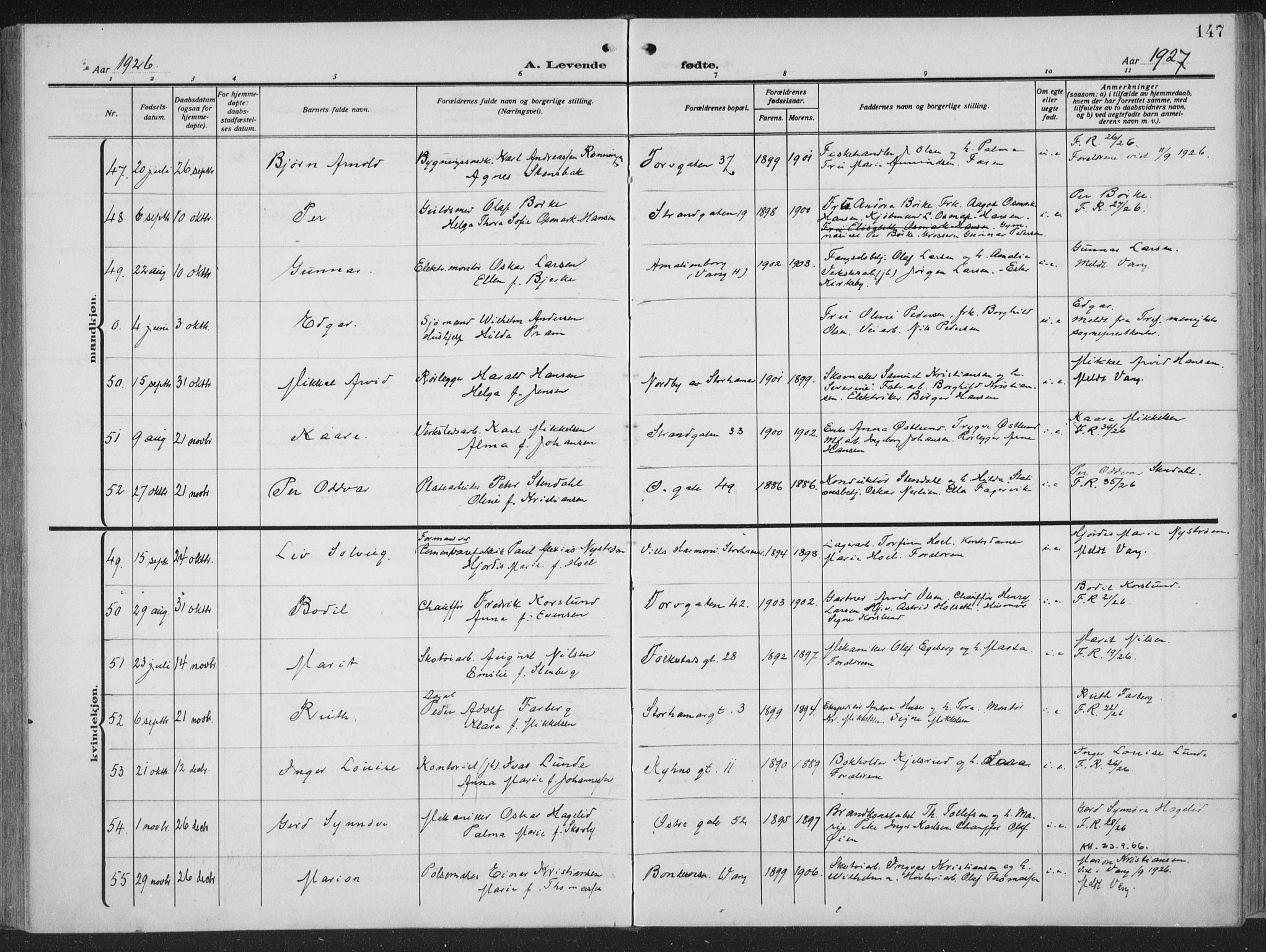 Hamar prestekontor, AV/SAH-DOMPH-002/H/Ha/Haa/L0002: Ministerialbok nr. 2, 1915-1936, s. 147