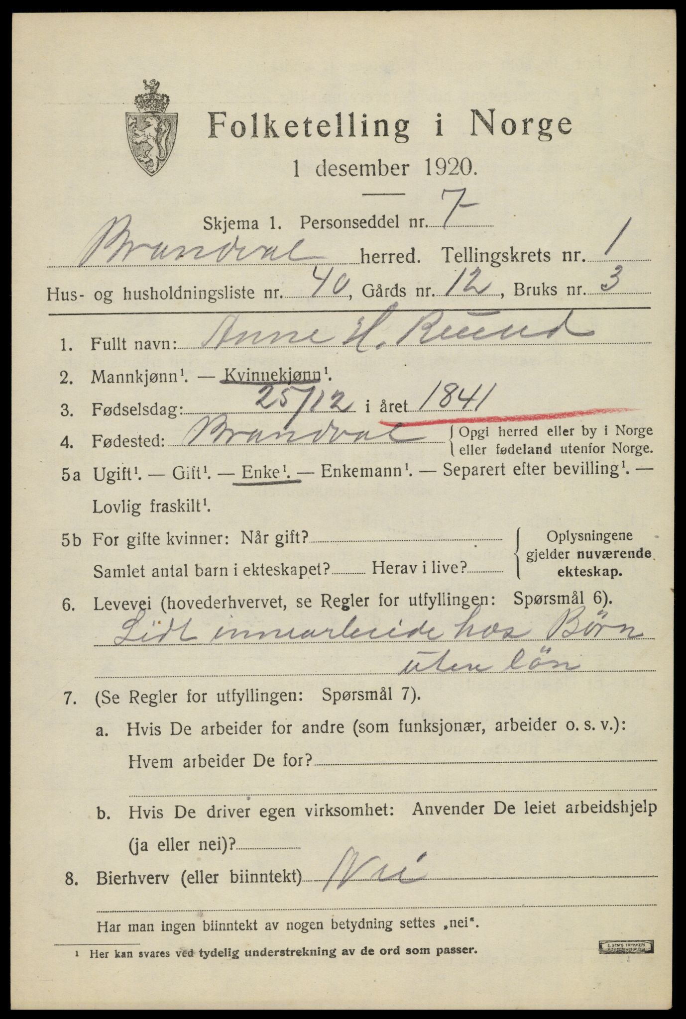 SAH, Folketelling 1920 for 0422 Brandval herred, 1920, s. 2036