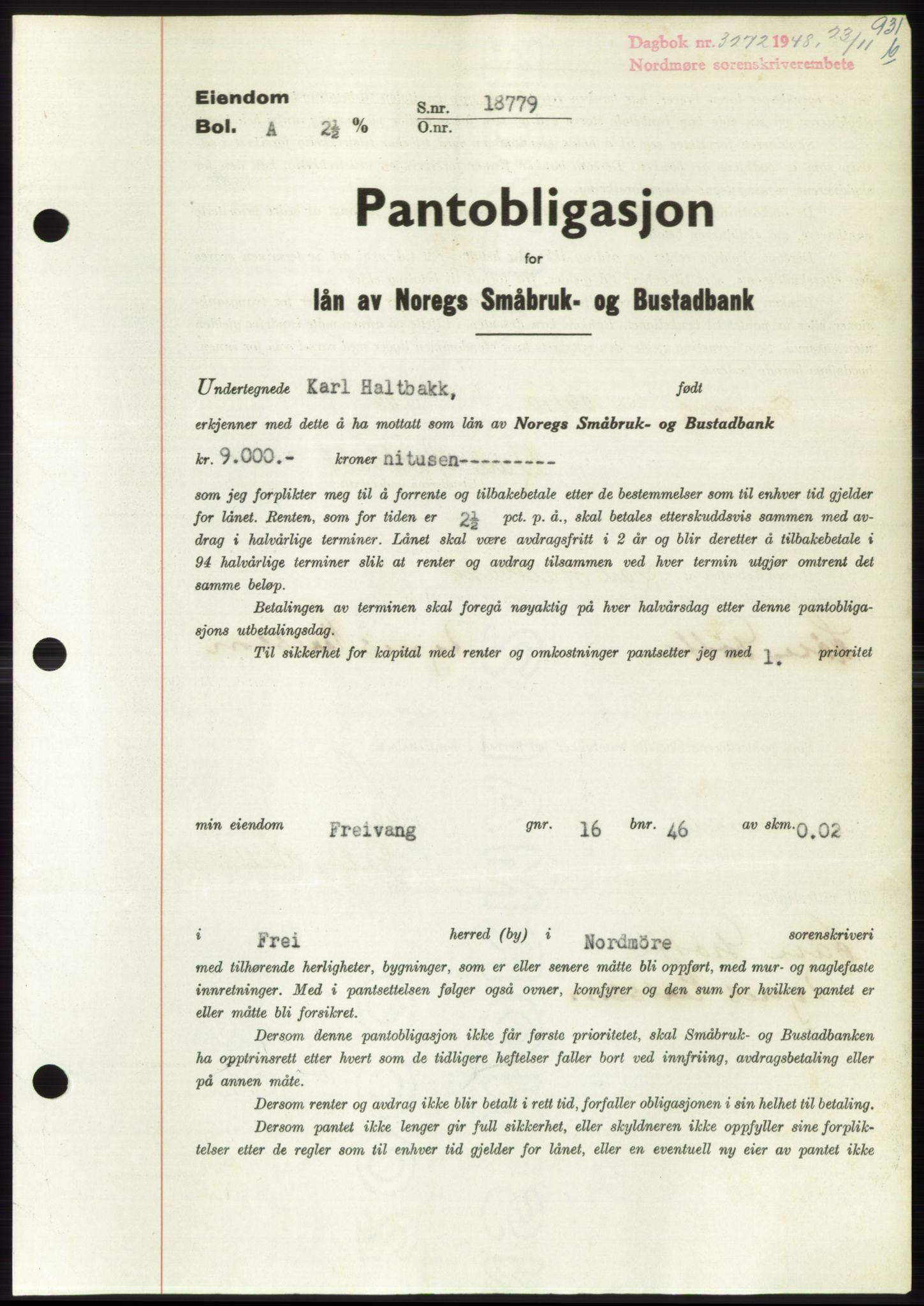 Nordmøre sorenskriveri, SAT/A-4132/1/2/2Ca: Pantebok nr. B100, 1948-1949, Dagboknr: 3272/1948