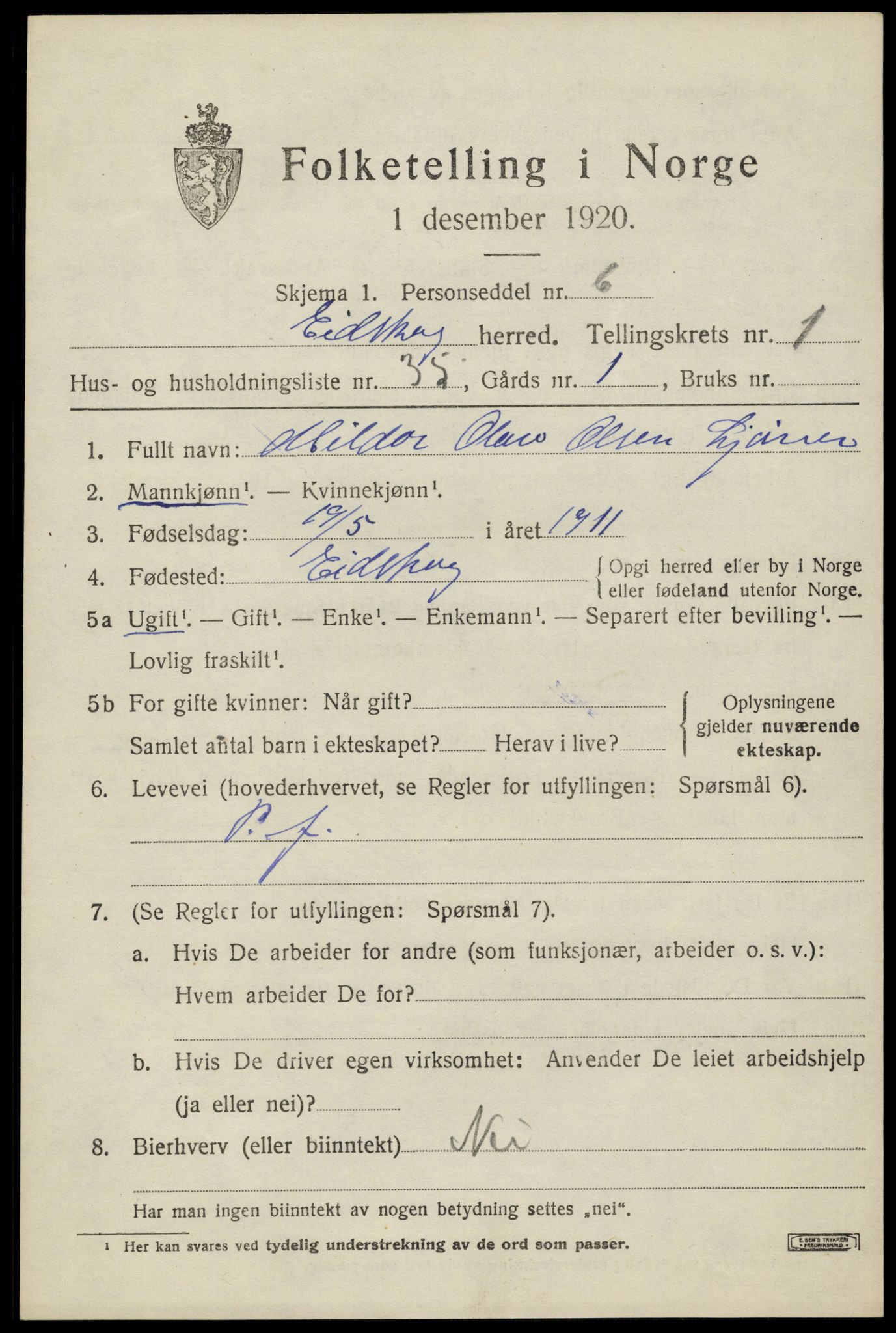 SAH, Folketelling 1920 for 0420 Eidskog herred, 1920, s. 2791