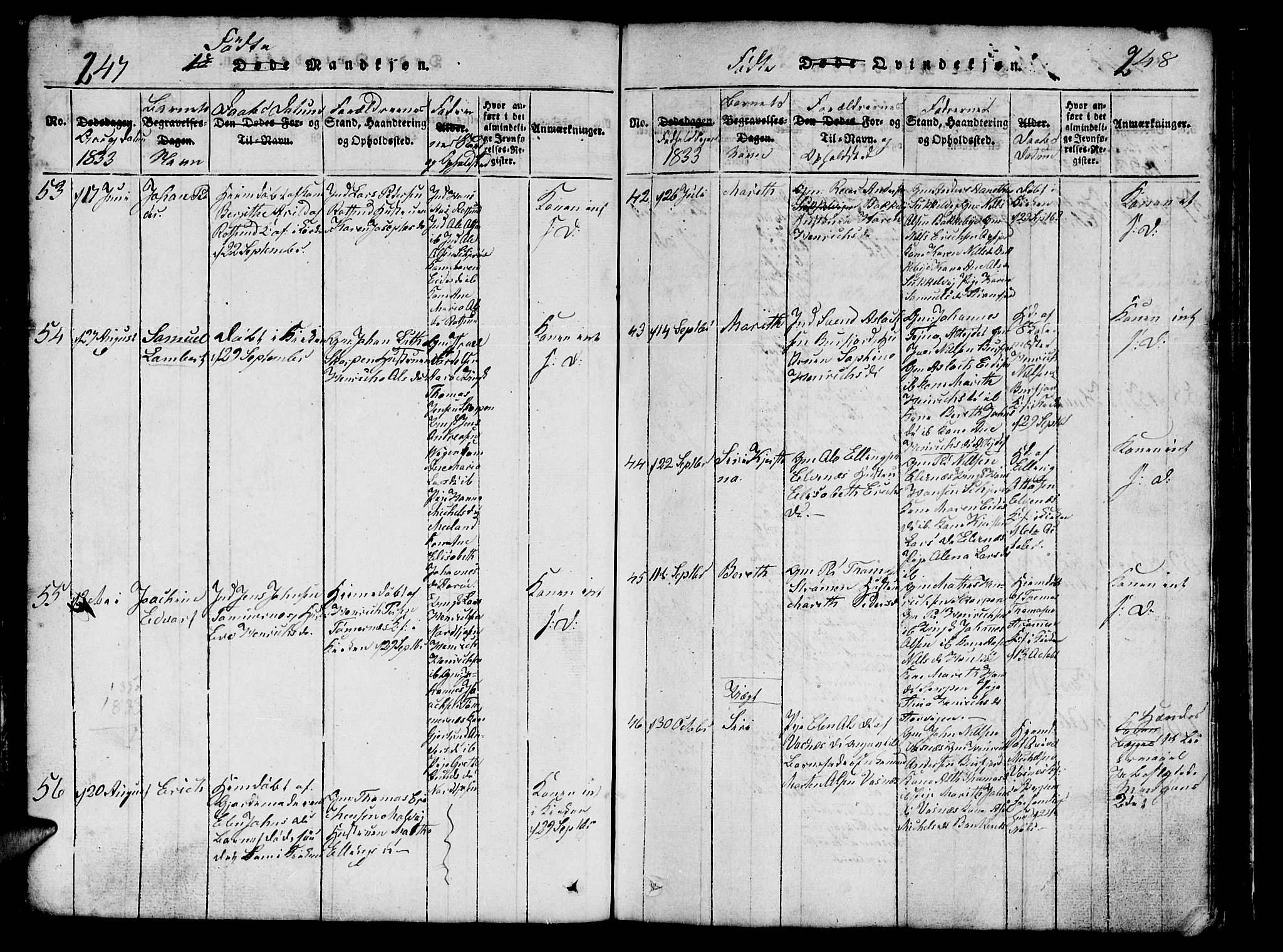 Skjervøy sokneprestkontor, AV/SATØ-S-1300/H/Ha/Hab/L0001klokker: Klokkerbok nr. 1, 1825-1838, s. 247-248