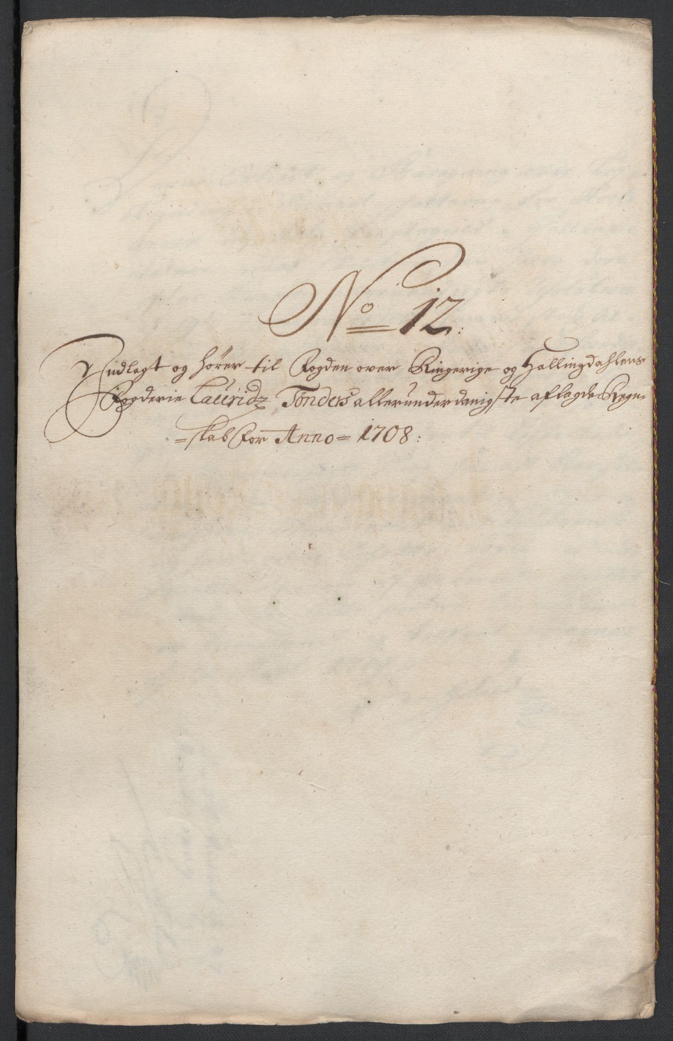 Rentekammeret inntil 1814, Reviderte regnskaper, Fogderegnskap, RA/EA-4092/R22/L1467: Fogderegnskap Ringerike, Hallingdal og Buskerud, 1708, s. 186
