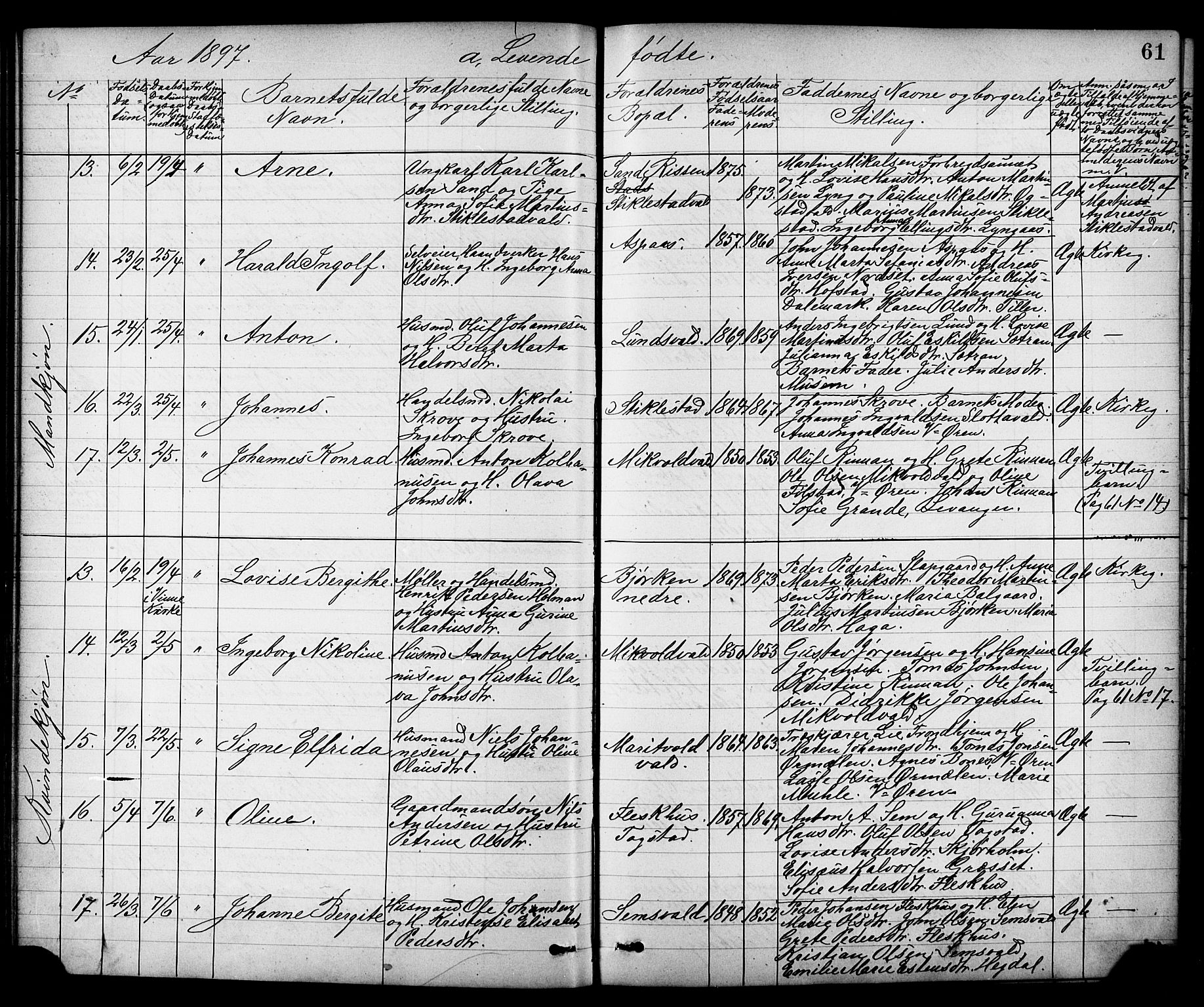 Ministerialprotokoller, klokkerbøker og fødselsregistre - Nord-Trøndelag, SAT/A-1458/723/L0257: Klokkerbok nr. 723C05, 1890-1907, s. 61