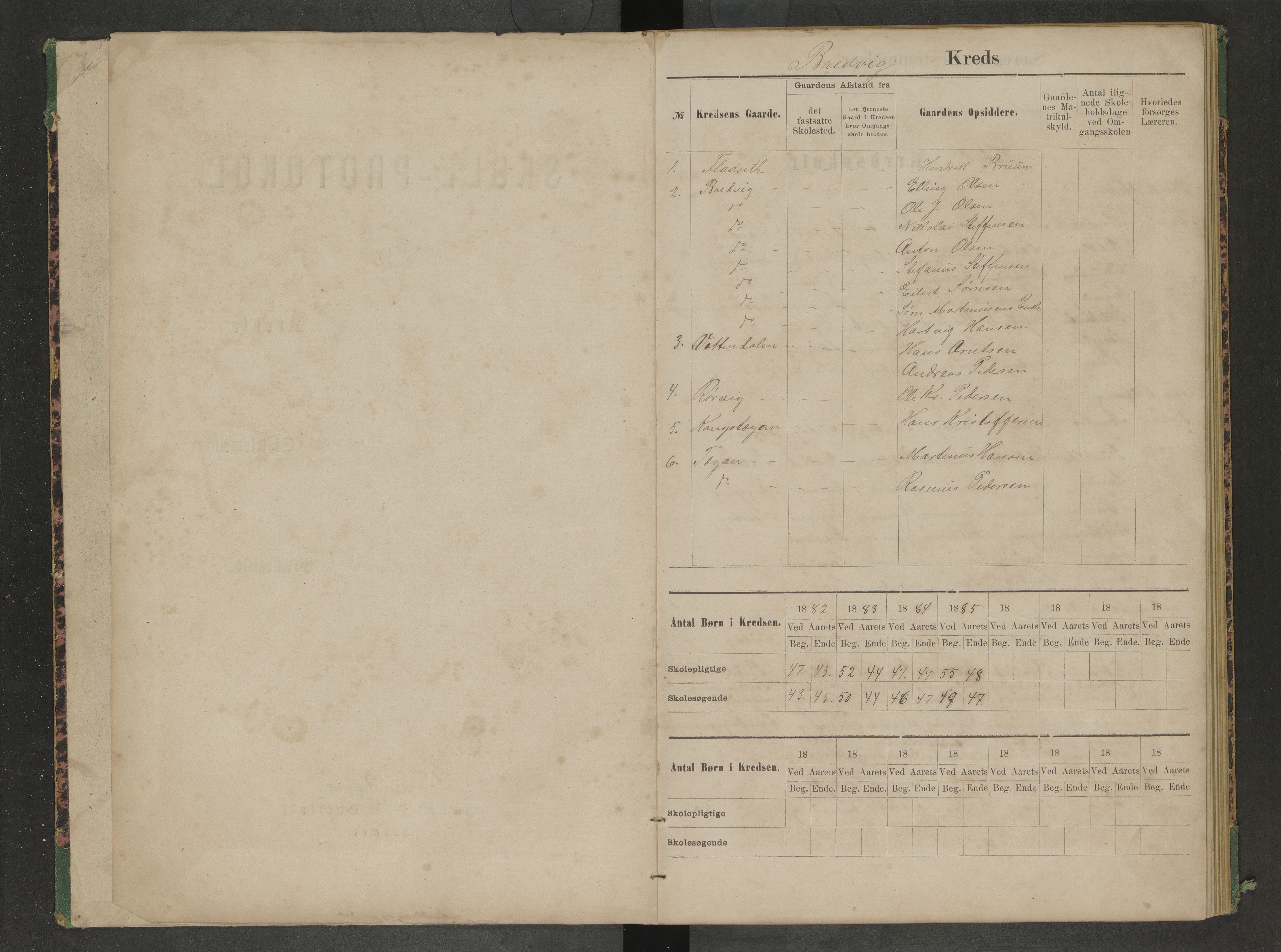 Hadsel kommune. Ymse skolekretser , AIN/K-18660.510.57/F/Fc/L0006: Skoleprotokoll for Ytre Langøy: Breivik, Varvik, Grønning, Holmsnes, Kjørstad, , 1882-1885