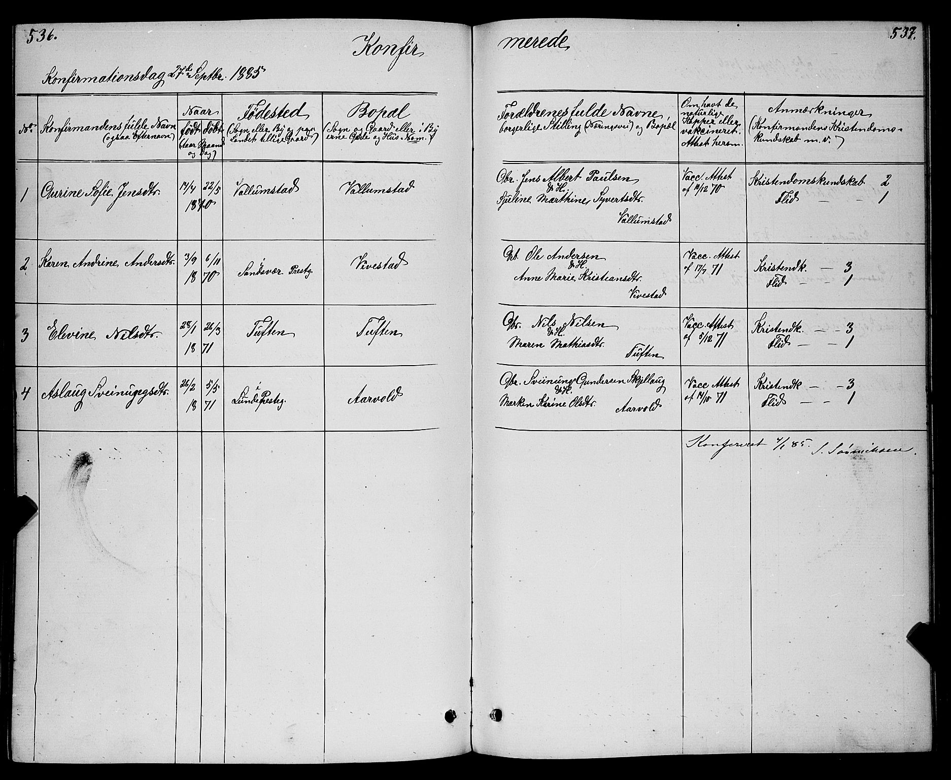 Ramnes kirkebøker, AV/SAKO-A-314/G/Gc/L0001: Klokkerbok nr. III 1, 1869-1903, s. 536-537