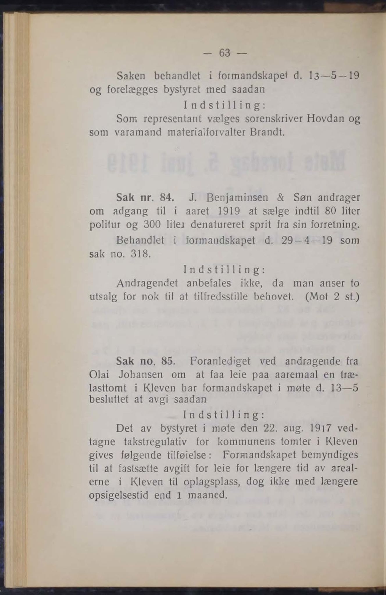 Narvik kommune. Formannskap , AIN/K-18050.150/A/Ab/L0009: Møtebok, 1919