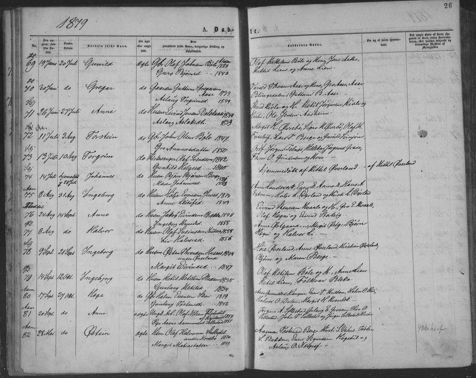 Seljord kirkebøker, AV/SAKO-A-20/F/Fa/L0014: Ministerialbok nr. I 14, 1877-1886, s. 26