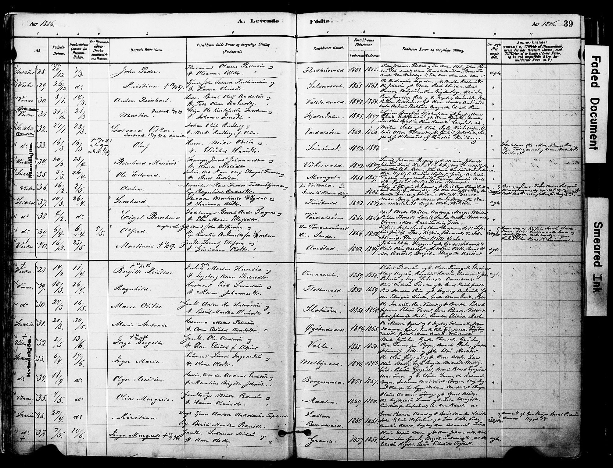 Ministerialprotokoller, klokkerbøker og fødselsregistre - Nord-Trøndelag, AV/SAT-A-1458/723/L0244: Ministerialbok nr. 723A13, 1881-1899, s. 39