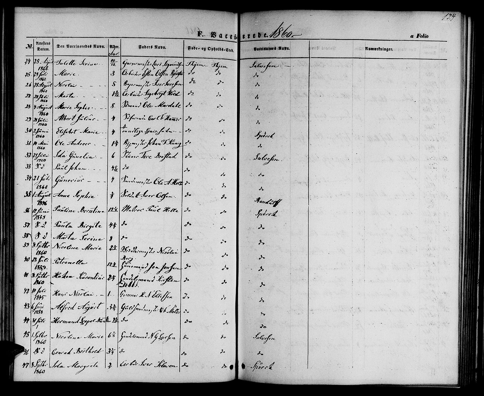 Ministerialprotokoller, klokkerbøker og fødselsregistre - Sør-Trøndelag, SAT/A-1456/602/L0113: Ministerialbok nr. 602A11, 1849-1861, s. 124