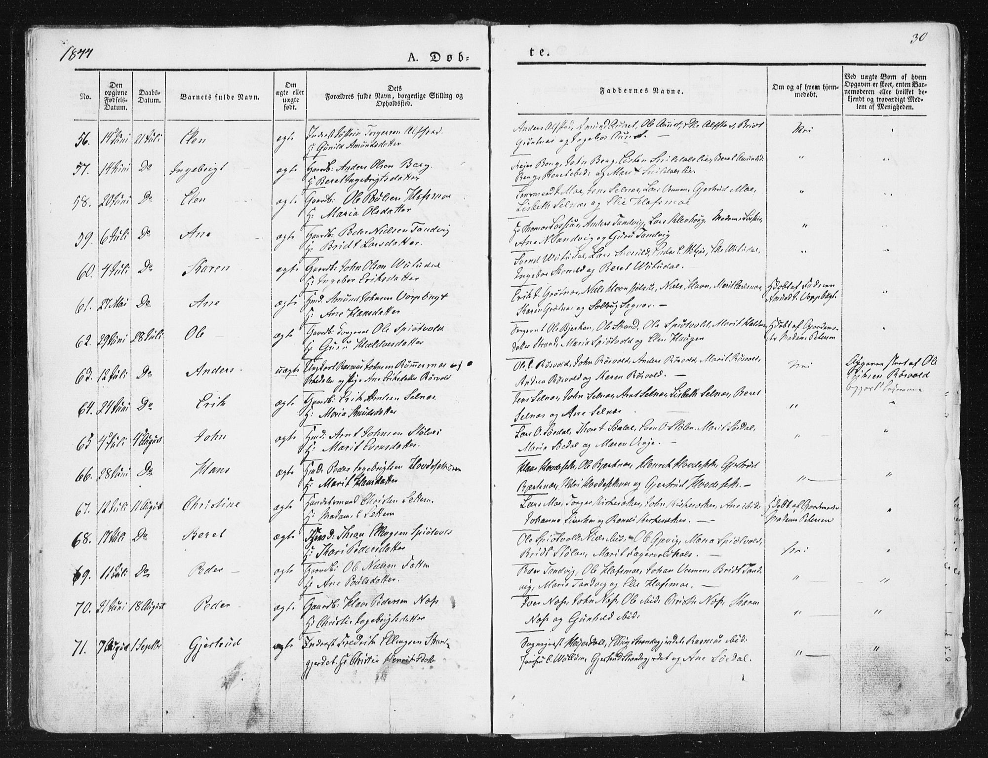 Ministerialprotokoller, klokkerbøker og fødselsregistre - Sør-Trøndelag, SAT/A-1456/630/L0493: Ministerialbok nr. 630A06, 1841-1851, s. 30