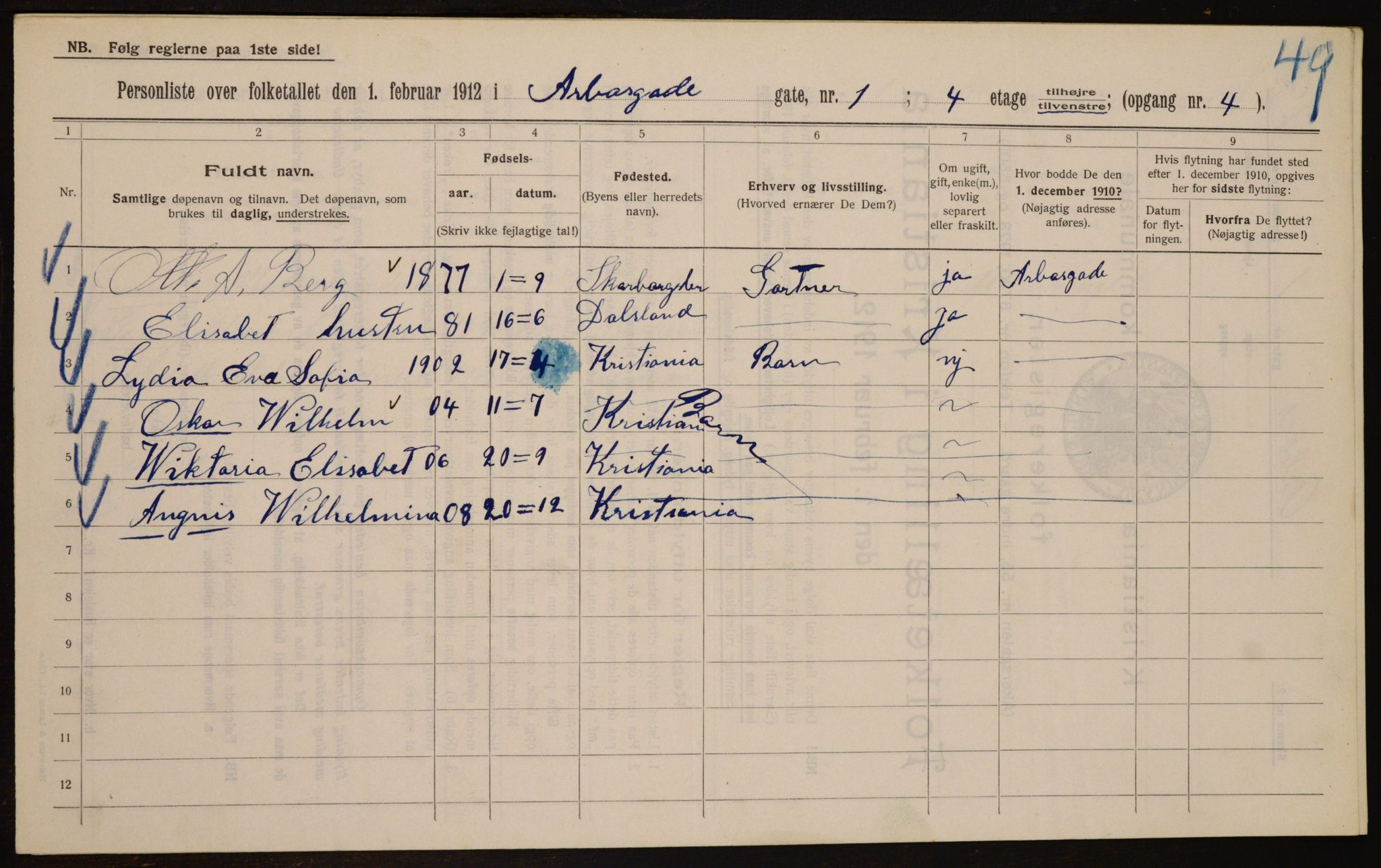OBA, Kommunal folketelling 1.2.1912 for Kristiania, 1912, s. 1638