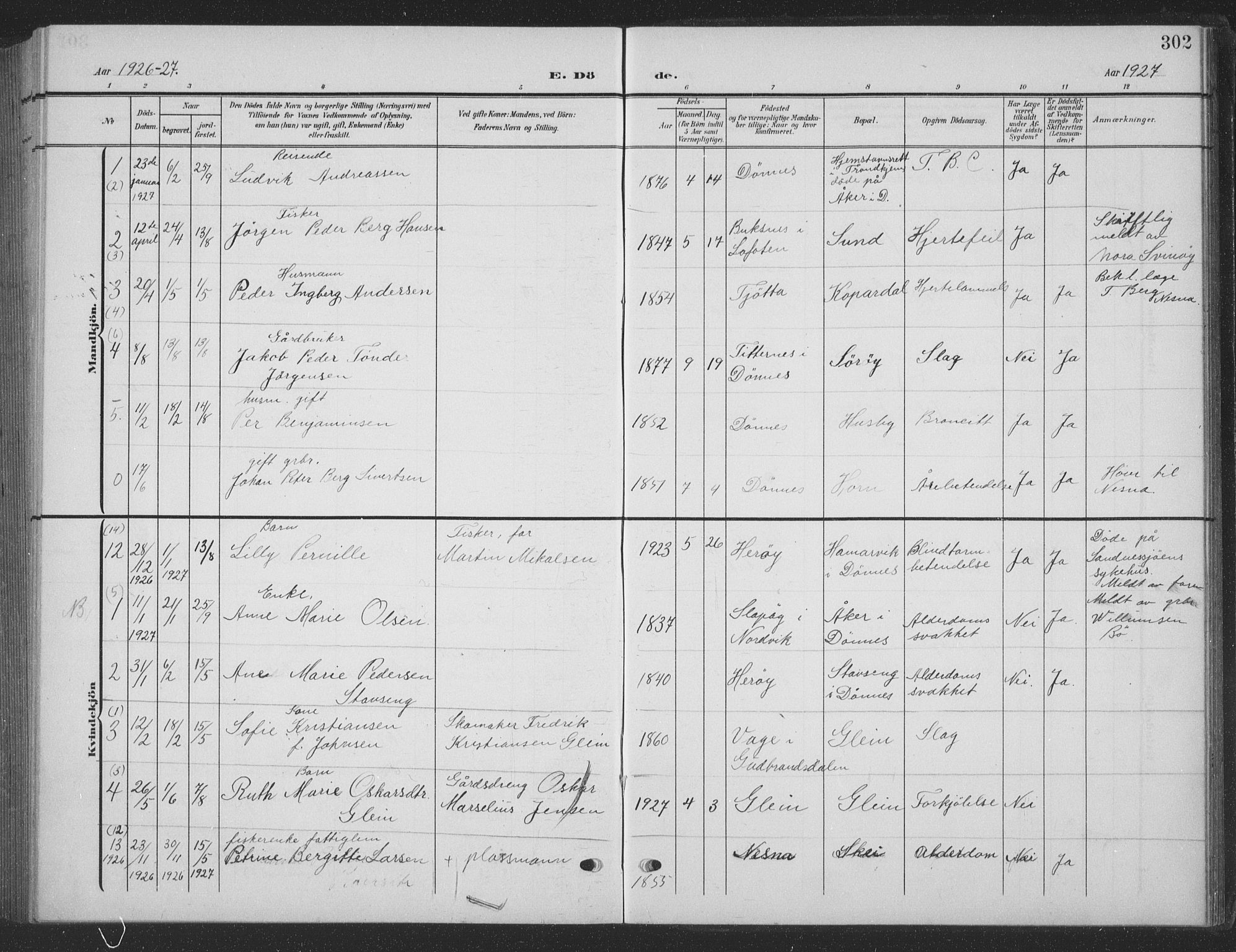 Ministerialprotokoller, klokkerbøker og fødselsregistre - Nordland, SAT/A-1459/835/L0533: Klokkerbok nr. 835C05, 1906-1939, s. 302