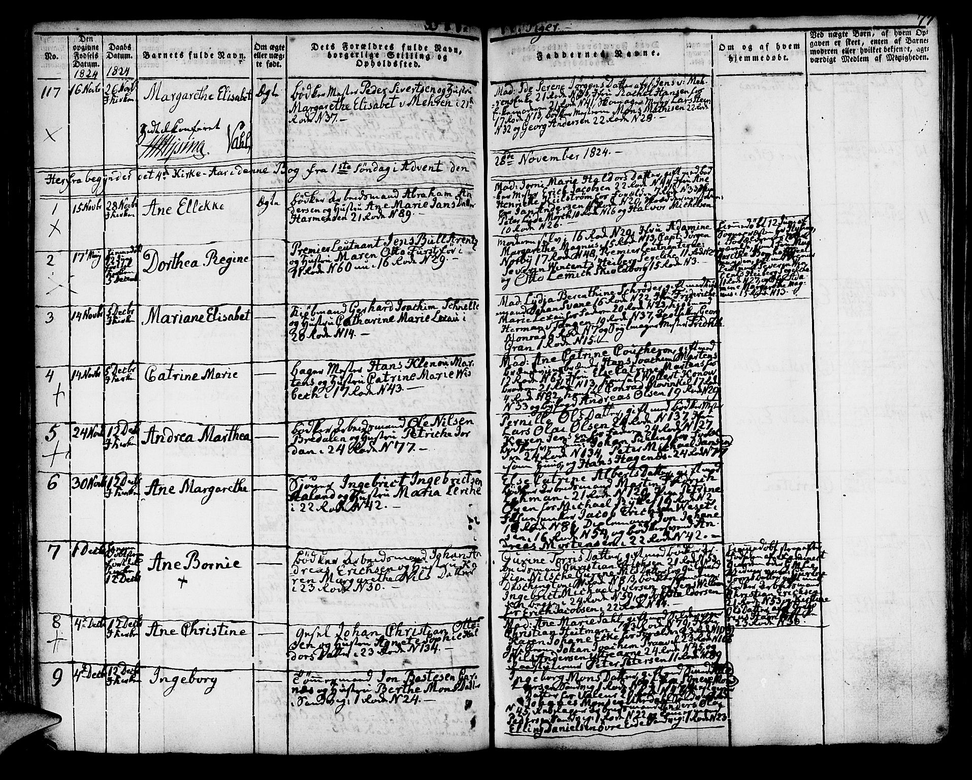 Korskirken sokneprestembete, AV/SAB-A-76101/H/Hab: Klokkerbok nr. A 3, 1821-1831, s. 77