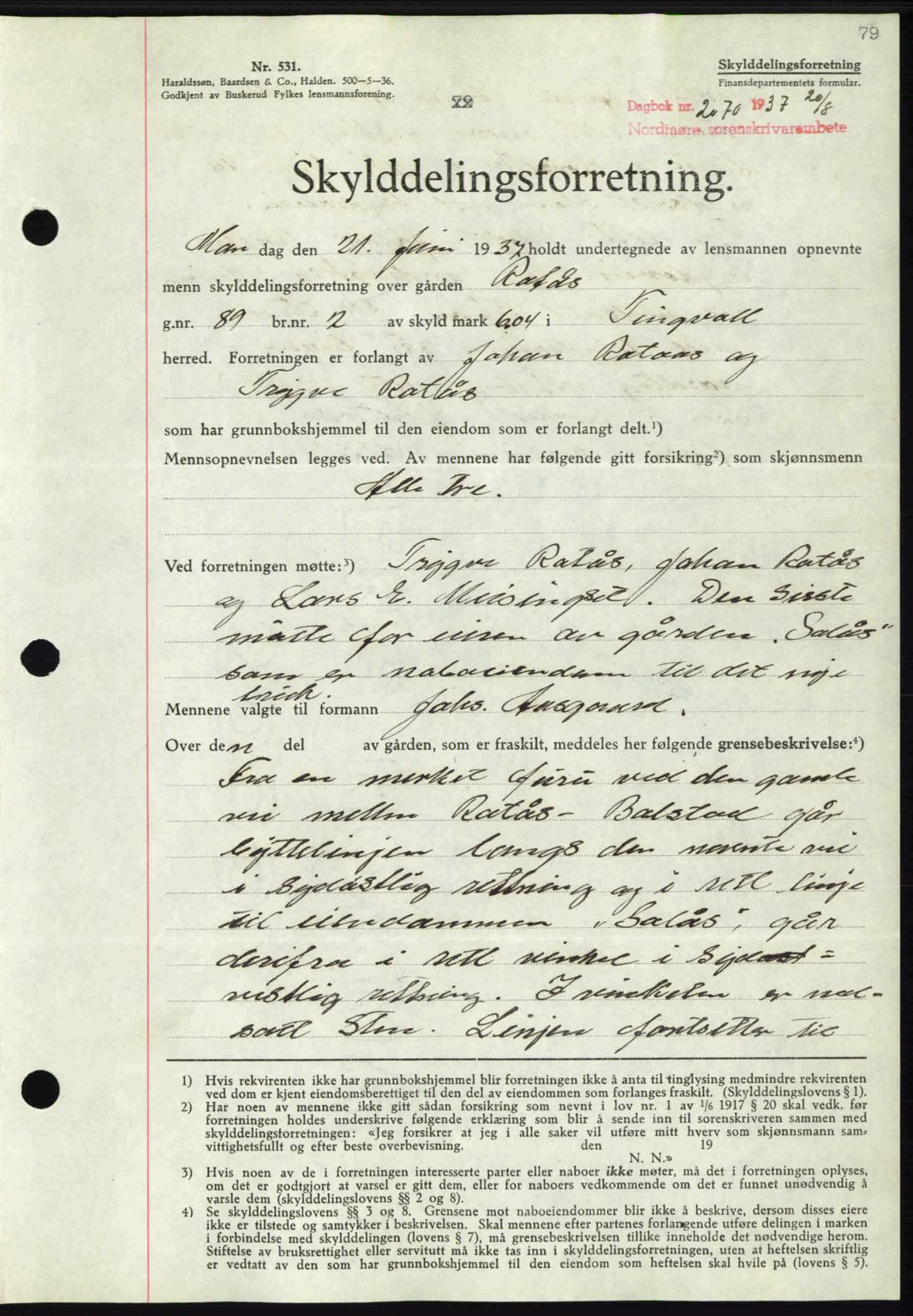 Nordmøre sorenskriveri, SAT/A-4132/1/2/2Ca: Pantebok nr. A82, 1937-1938, Dagboknr: 2070/1937