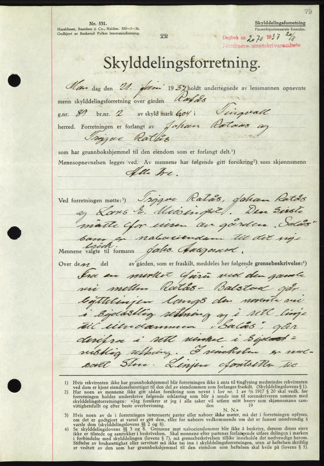 Nordmøre sorenskriveri, AV/SAT-A-4132/1/2/2Ca: Pantebok nr. A82, 1937-1938, Dagboknr: 2070/1937