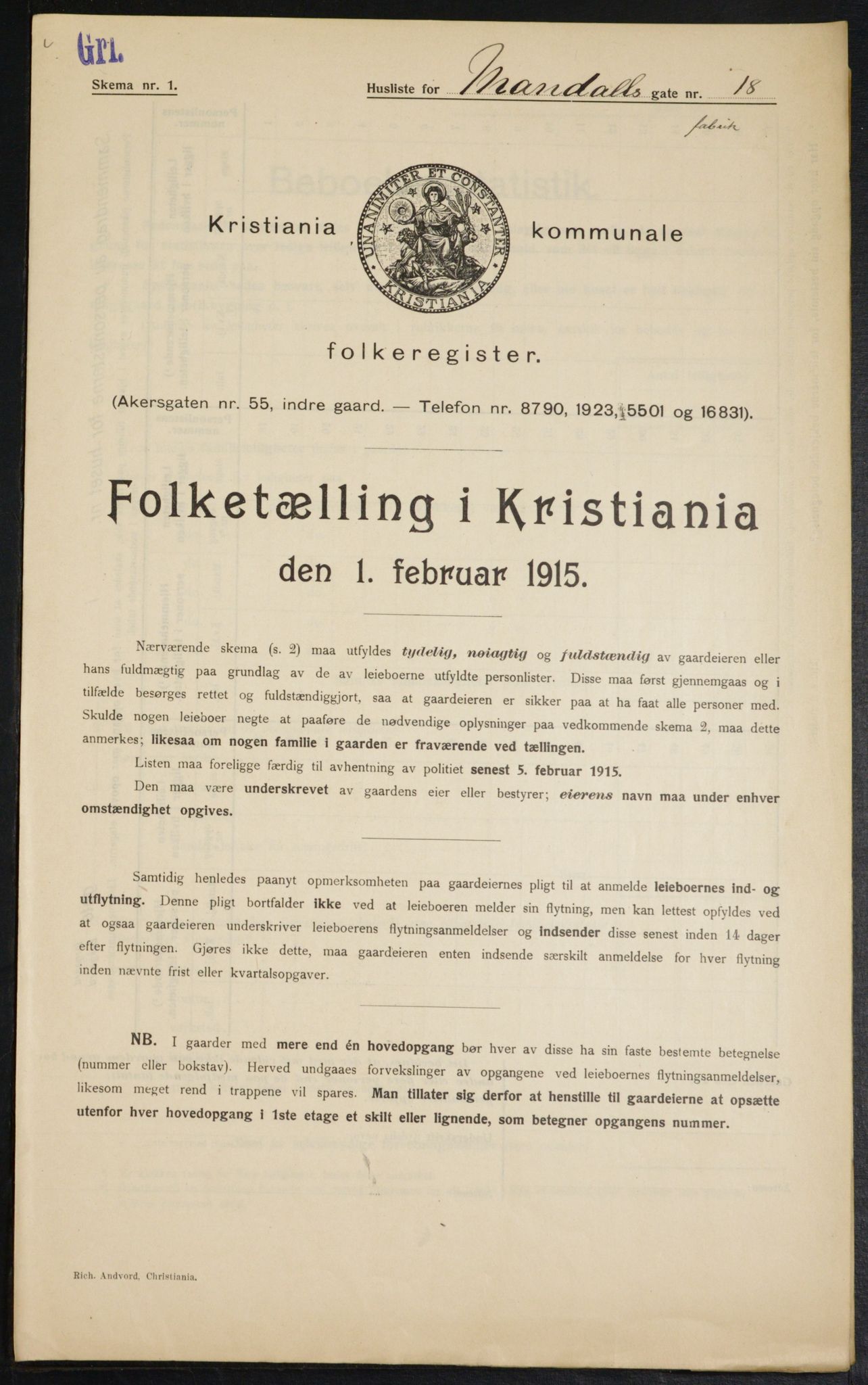 OBA, Kommunal folketelling 1.2.1915 for Kristiania, 1915, s. 59785