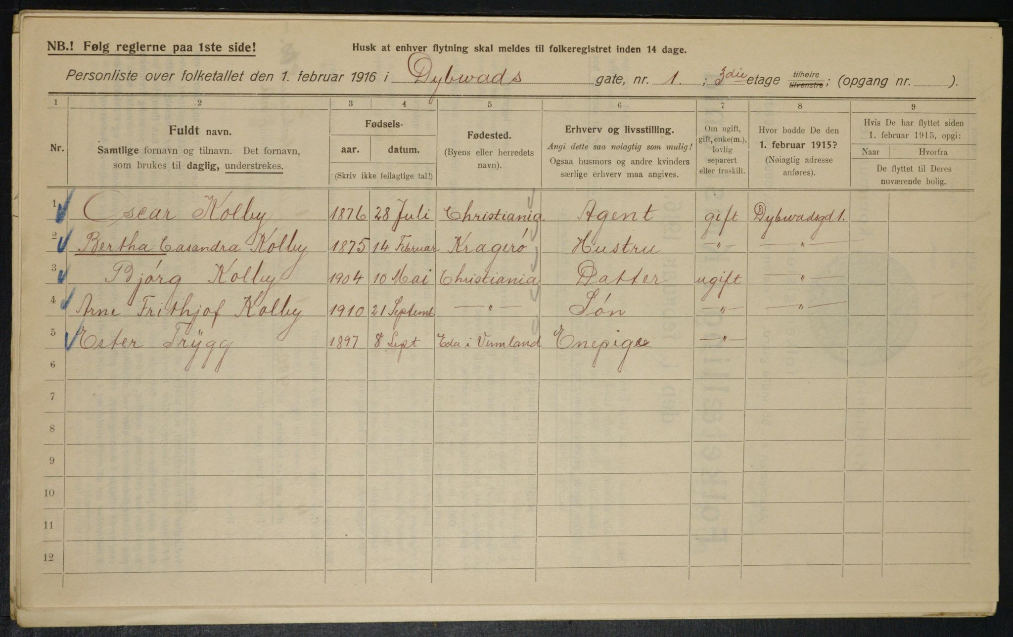 OBA, Kommunal folketelling 1.2.1916 for Kristiania, 1916, s. 17525