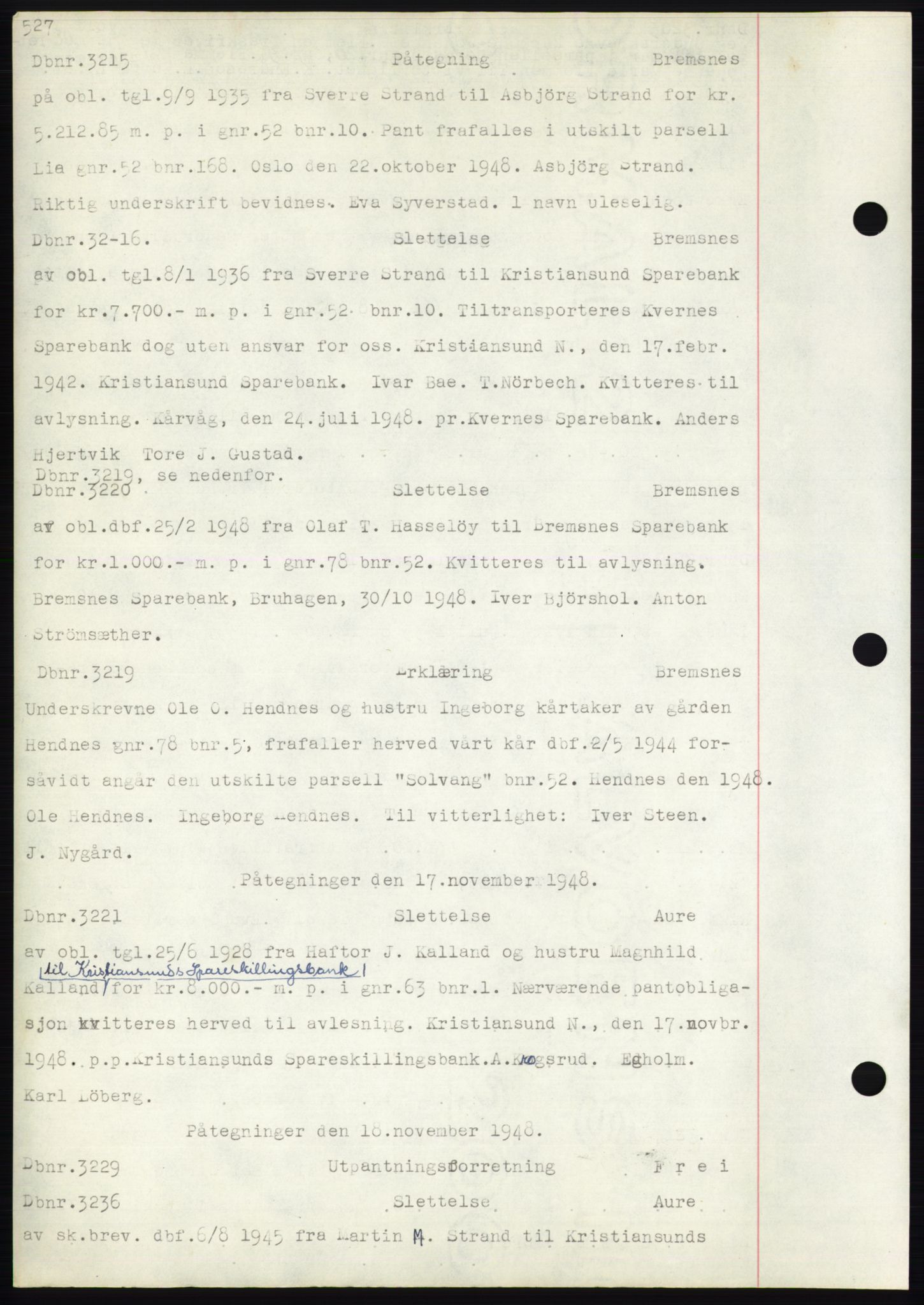 Nordmøre sorenskriveri, SAT/A-4132/1/2/2Ca: Pantebok nr. C82b, 1946-1951, Dagboknr: 3215/1948
