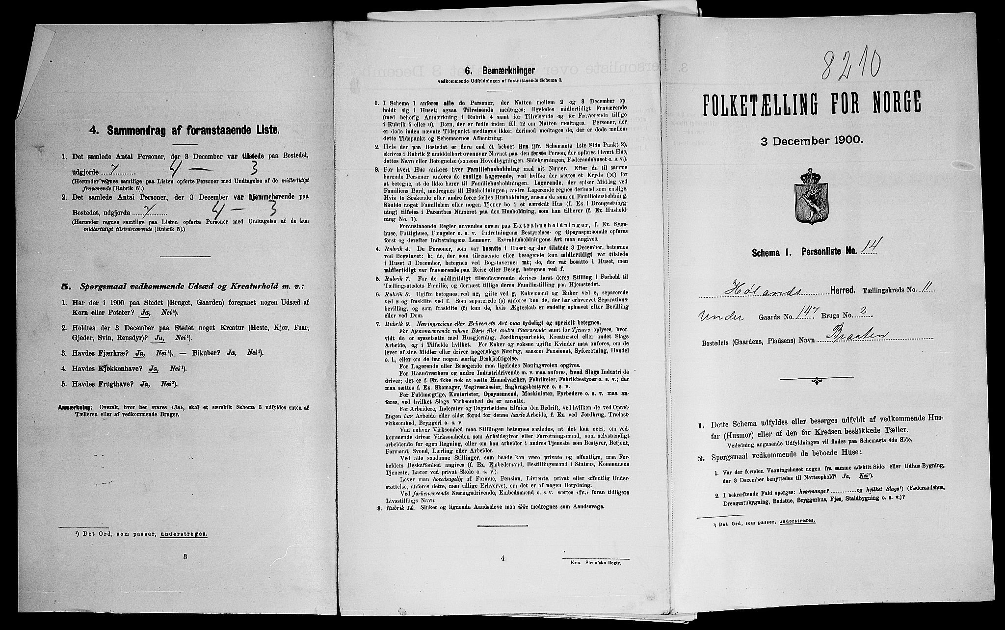 SAO, Folketelling 1900 for 0221 Høland herred, 1900
