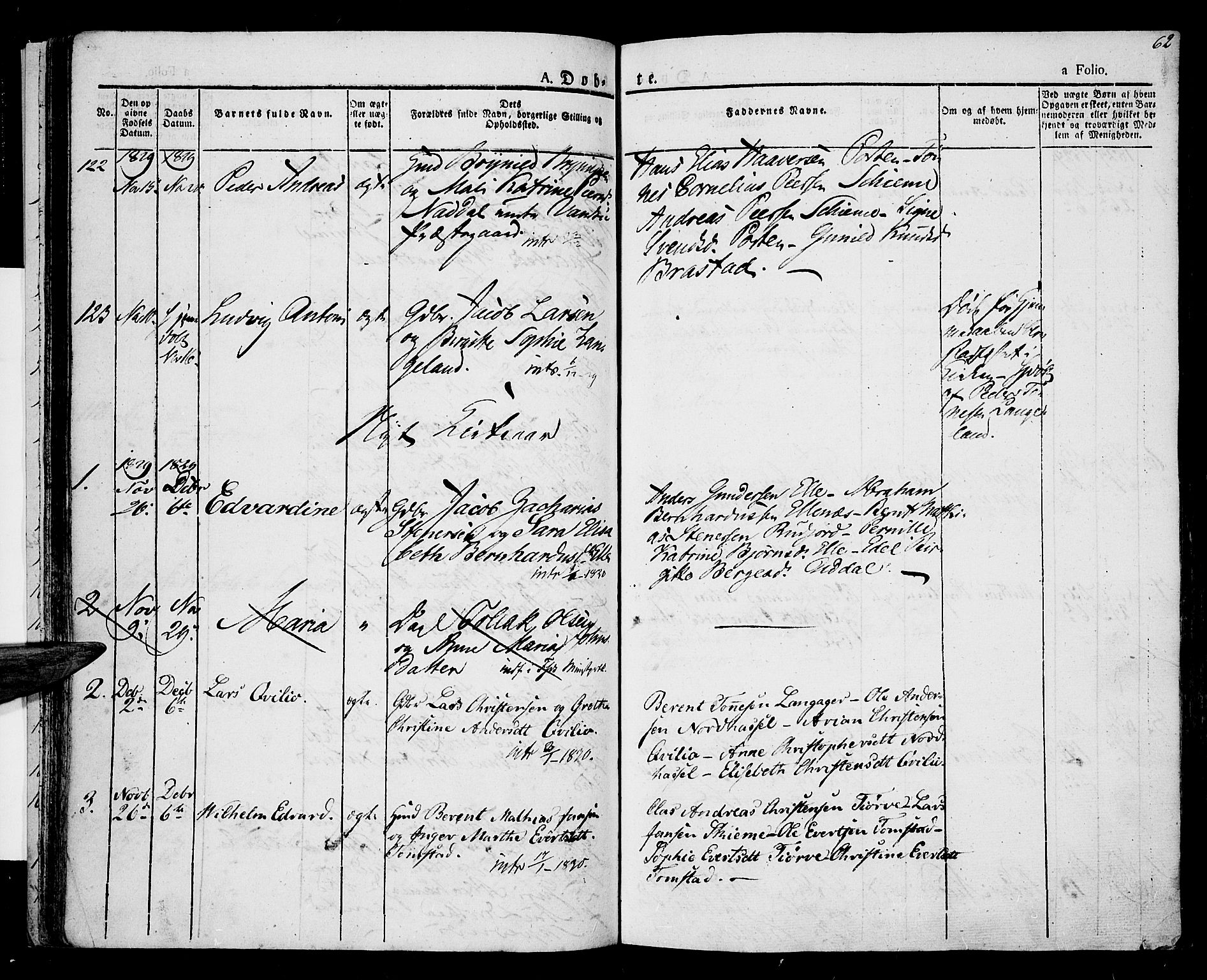 Lista sokneprestkontor, AV/SAK-1111-0027/F/Fa/L0008: Ministerialbok nr. A 8, 1823-1835, s. 62