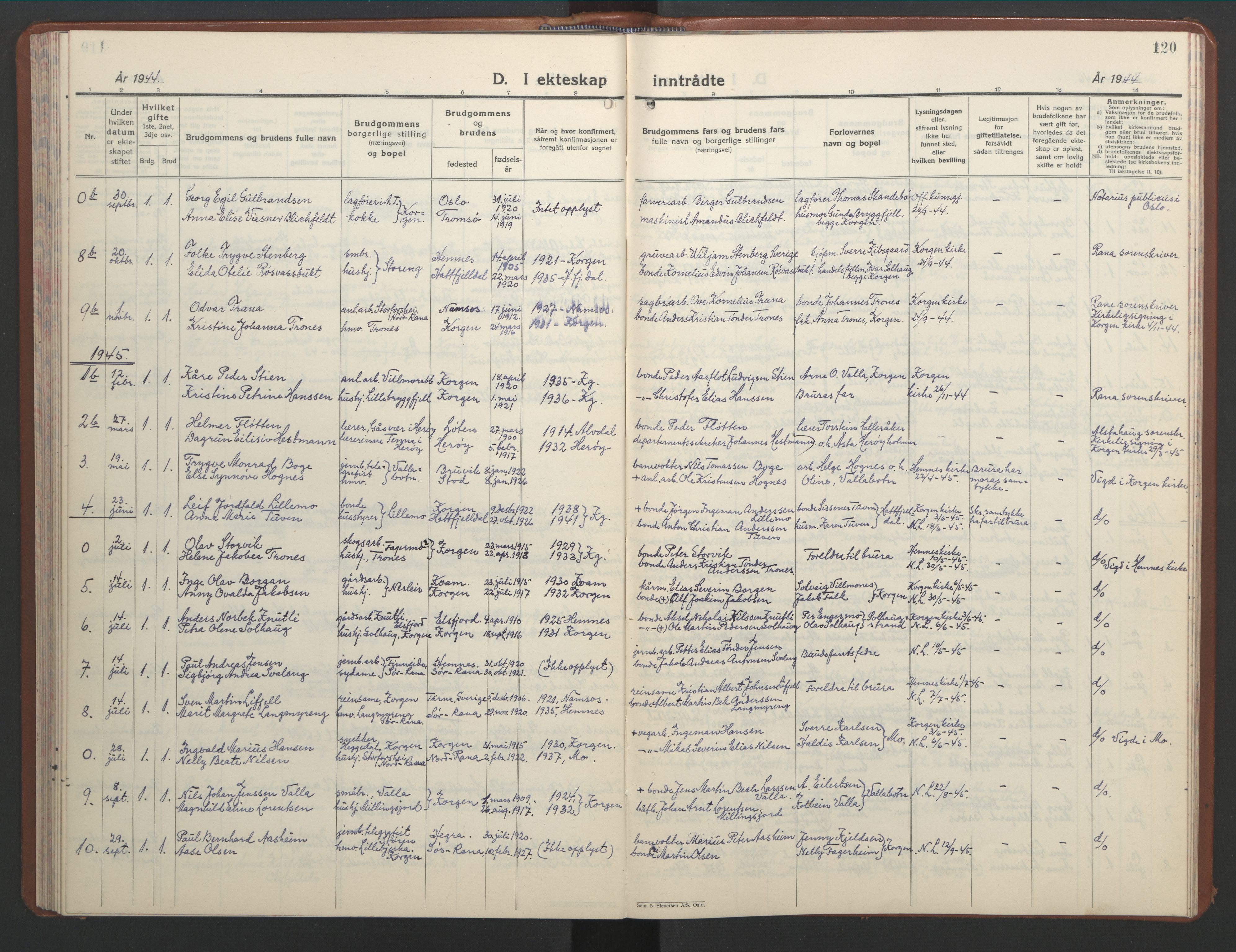 Ministerialprotokoller, klokkerbøker og fødselsregistre - Nordland, SAT/A-1459/826/L0385: Klokkerbok nr. 826C05, 1933-1951, s. 120